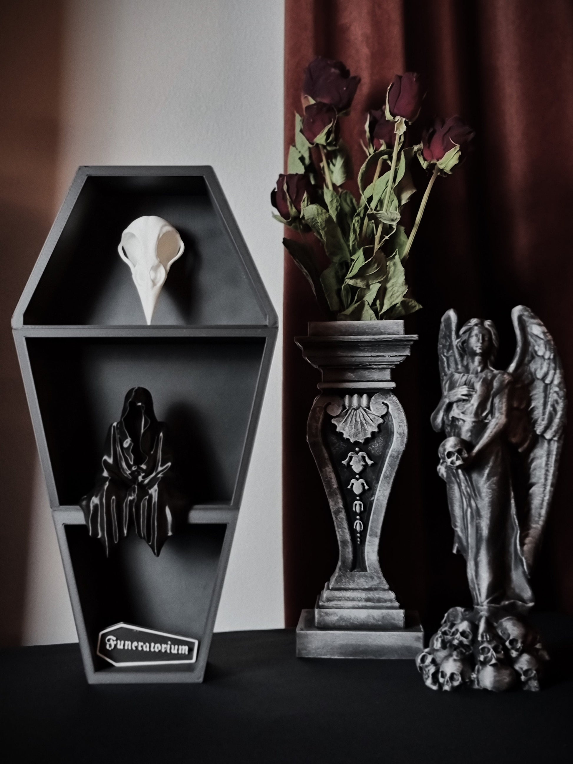 Hanging Coffin Shelf, Tabletop Coffin Shelf, Curiosities Shelf, Crystal Display, Crystal Shelf, Oddities Shelf, Gothic Shelf, 3D-PRINTED