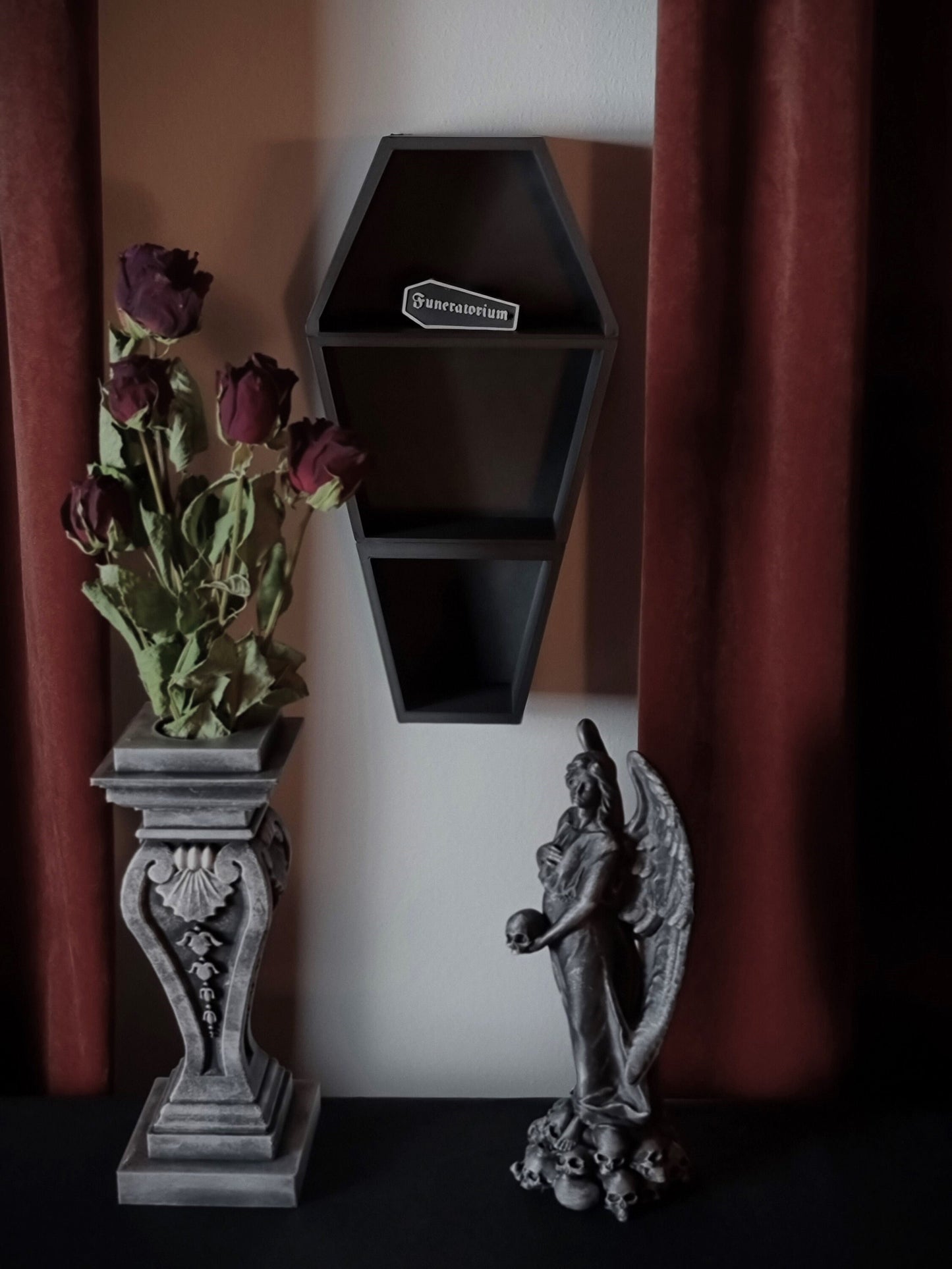 Hanging Coffin Shelf, Tabletop Coffin Shelf, Curiosities Shelf, Crystal Display, Crystal Shelf, Oddities Shelf, Gothic Shelf, 3D-PRINTED