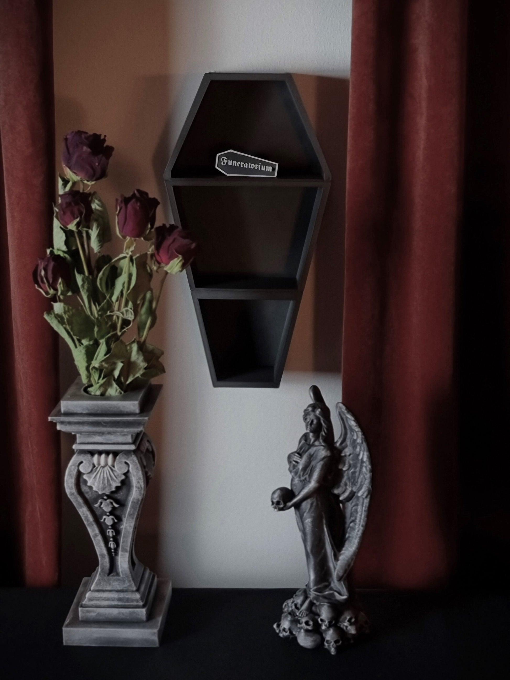 Hanging Coffin Shelf, Tabletop Coffin Shelf, Curiosities Shelf, Crystal Display, Crystal Shelf, Oddities Shelf, Gothic Shelf, 3D-PRINTED