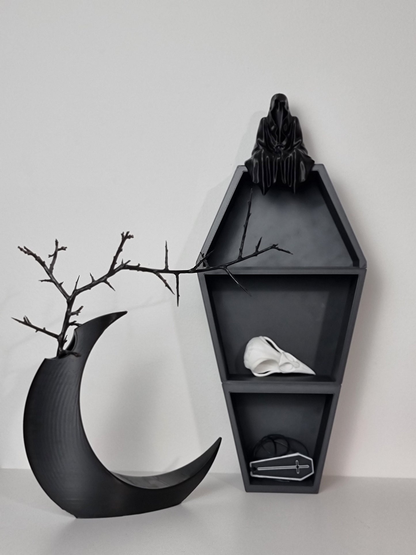 Hanging Coffin Shelf, Tabletop Coffin Shelf, Curiosities Shelf, Crystal Display, Crystal Shelf, Oddities Shelf, Gothic Shelf, 3D-PRINTED