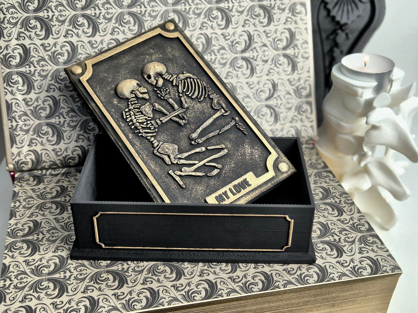 Tarot Card Box "Lovers" with Velvet Lining, Gothic Jewellery Box, Goth Gift, 3D-PRINTED