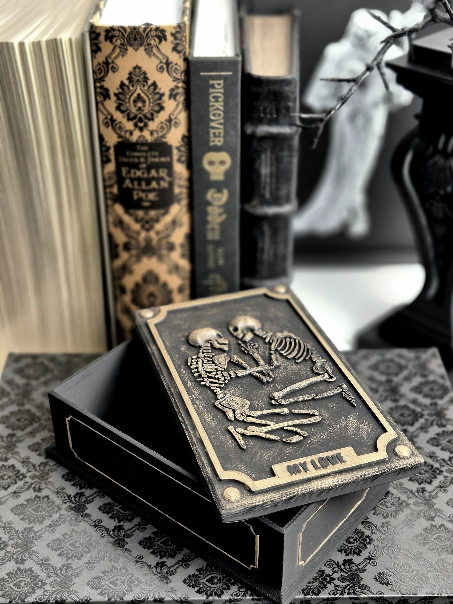 Tarot Card Box "Lovers" with Velvet Lining, Gothic Jewellery Box, Goth Gift, 3D-PRINTED