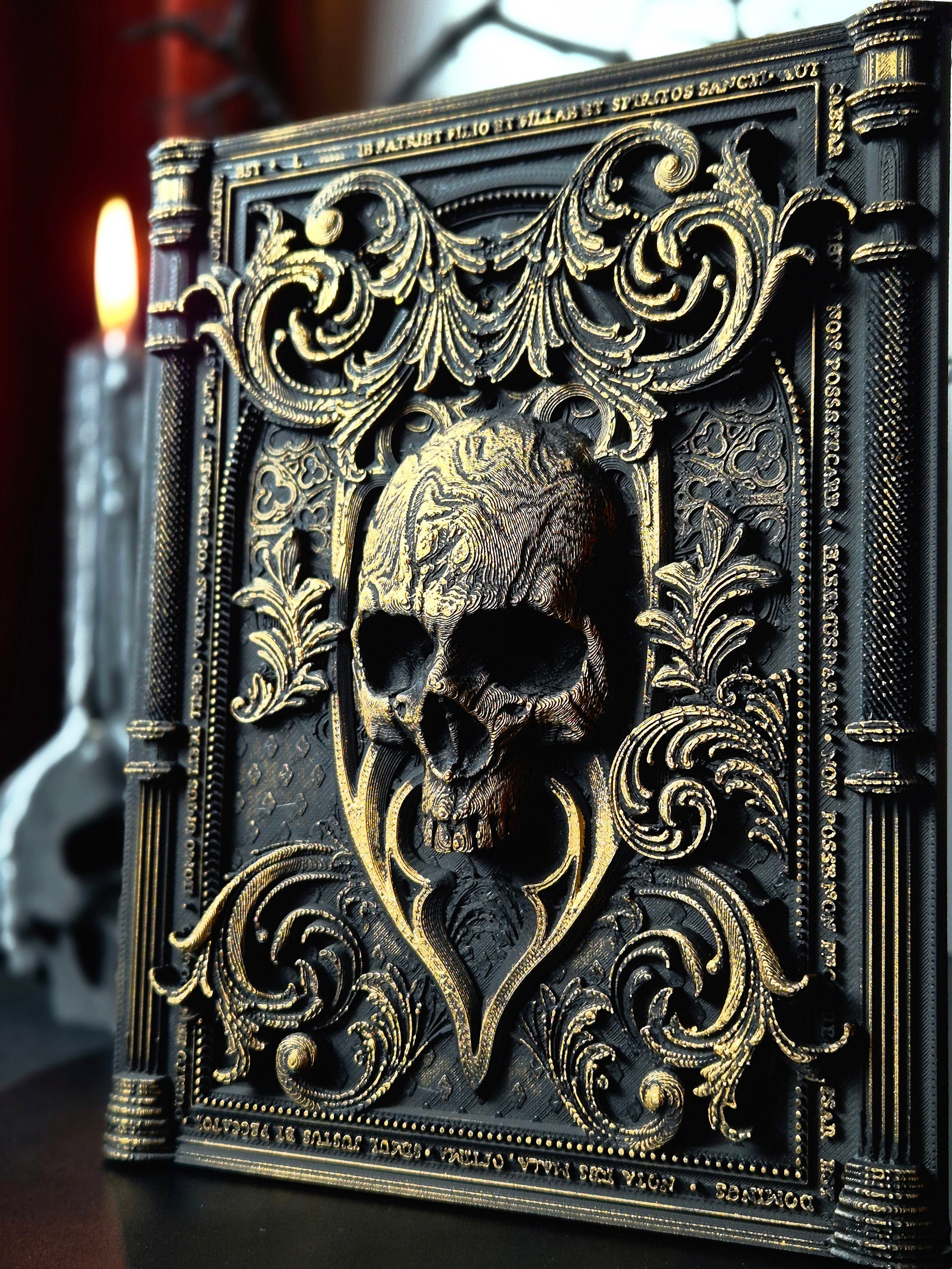Baroque Skull Wall Plaque, Blackened Gold Wall Frame, Gothic Gallery Wall, Gothic Wall, Skull Gothic Victorian Wall Art, 3D-PRINTED