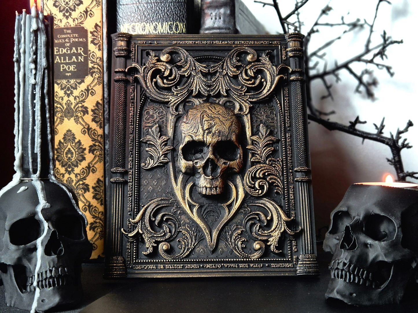 Baroque Skull Wall Plaque, Blackened Gold Wall Frame, Gothic Gallery Wall, Gothic Wall, Skull Gothic Victorian Wall Art, 3D-PRINTED
