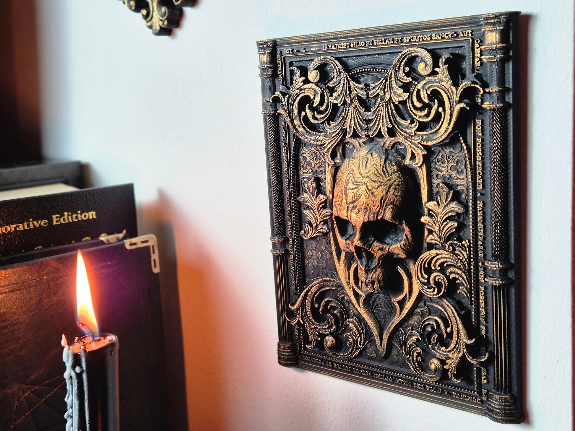 Baroque Skull Wall Plaque, Blackened Gold Wall Frame, Gothic Gallery Wall, Gothic Wall, Skull Gothic Victorian Wall Art, 3D-PRINTED