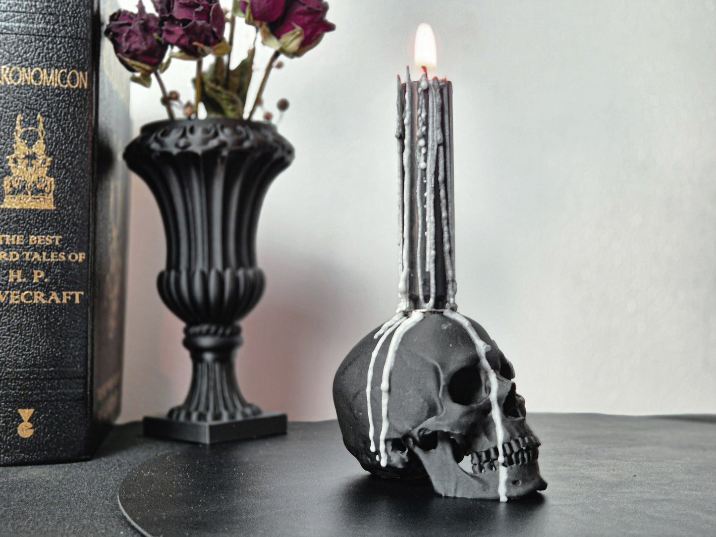 Candle Holder Skull, Black or White Realistic Replica Human Skull Gothic Candlestick Holder Handmade, Gift for Goth, 3D-PRINTED