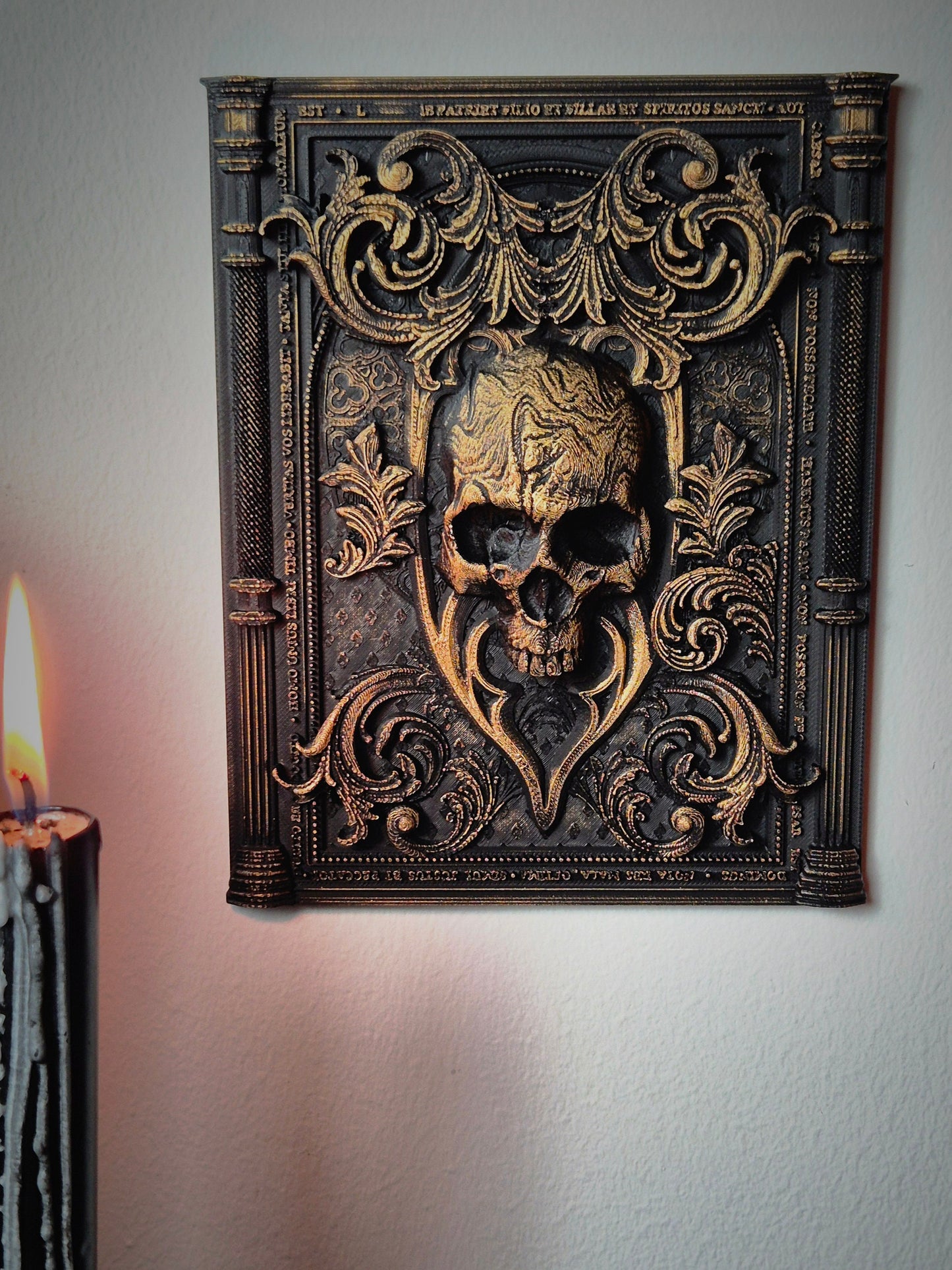 Baroque Skull Wall Plaque, Blackened Gold Wall Frame, Gothic Gallery Wall, Gothic Wall, Skull Gothic Victorian Wall Art, 3D-PRINTED
