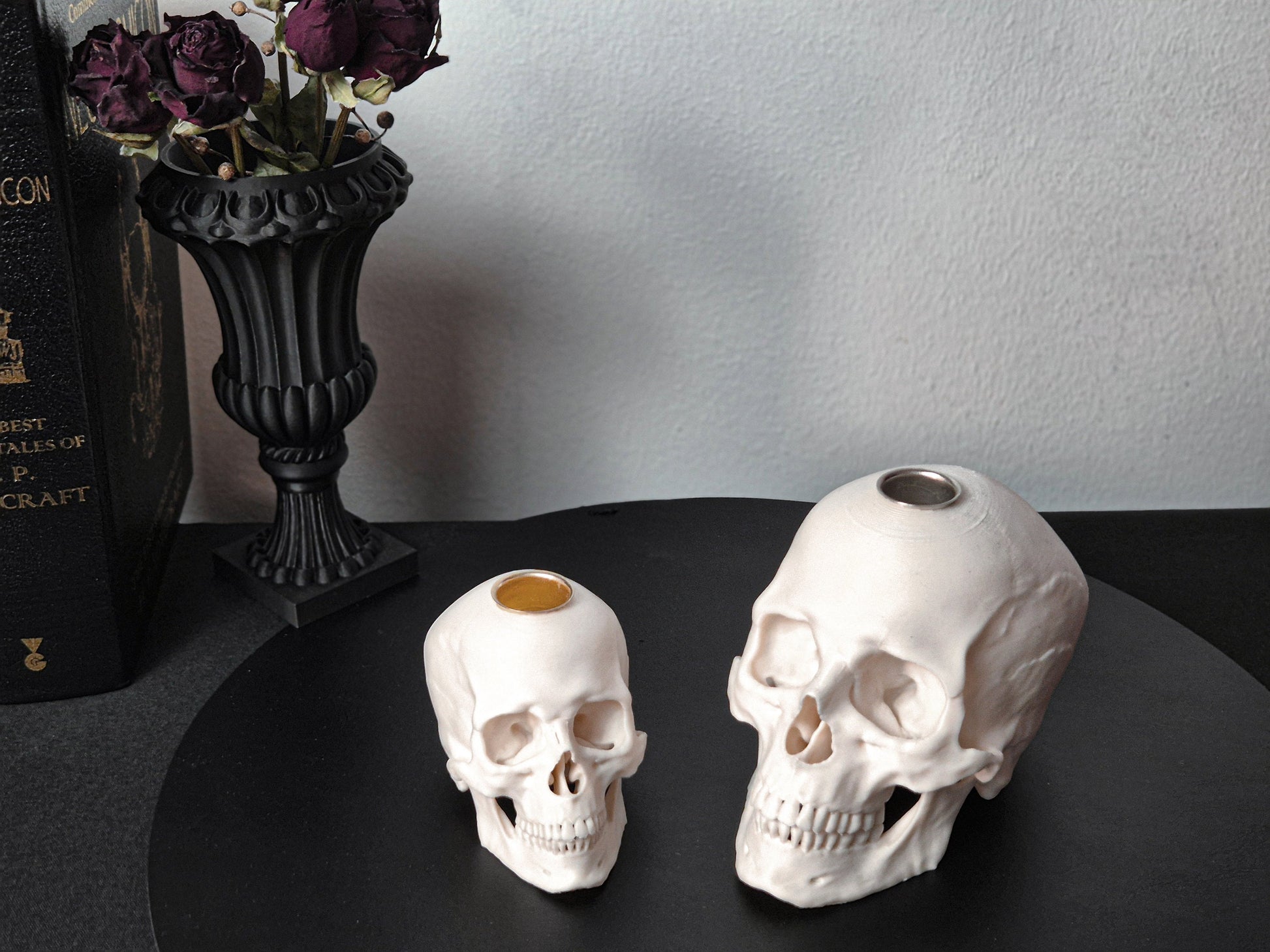 Candle Holder Skull, Black or White Realistic Replica Human Skull Gothic Candlestick Holder Handmade, Gift for Goth, 3D-PRINTED