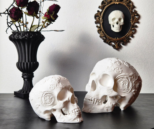 Gothic Baroque Victorian Filigree Skull Replica, Black Human Skull, White Skull, Gold Skull, Silver Skull, Gift for Goth, 3D-PRINTED