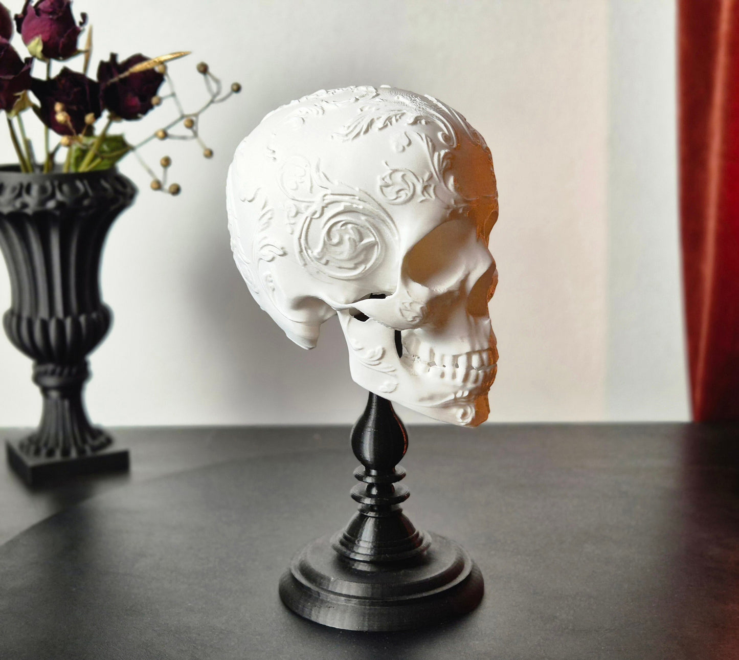 Gothic Baroque Victorian Filigree Human Skull Replica, Black Skull, White Skull, Gold Skull, Silver Skull, 3D-PRINTED