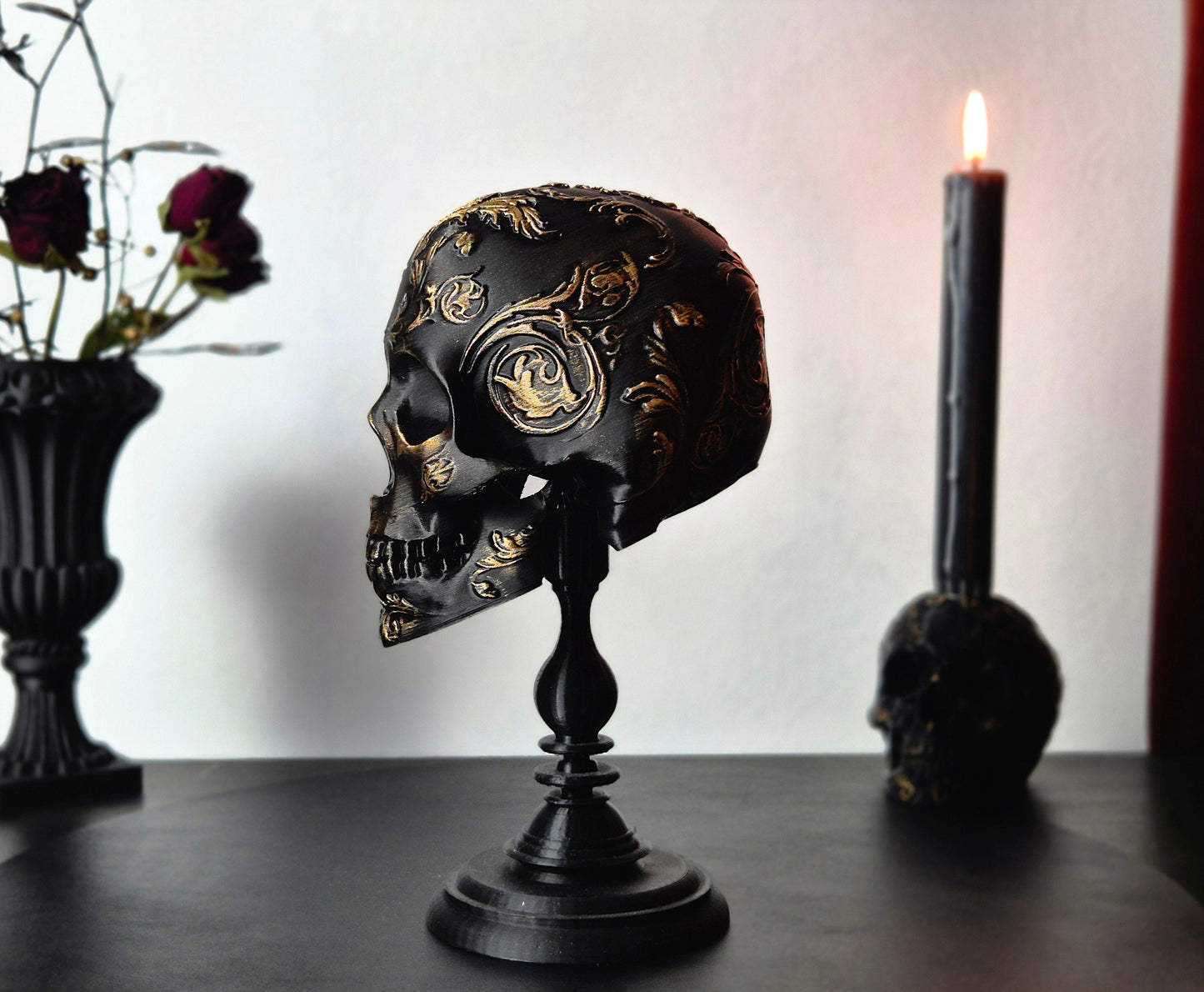 Gothic Baroque Victorian Filigree Human Skull Replica, Black Skull, White Skull, Gold Skull, Silver Skull, 3D-PRINTED