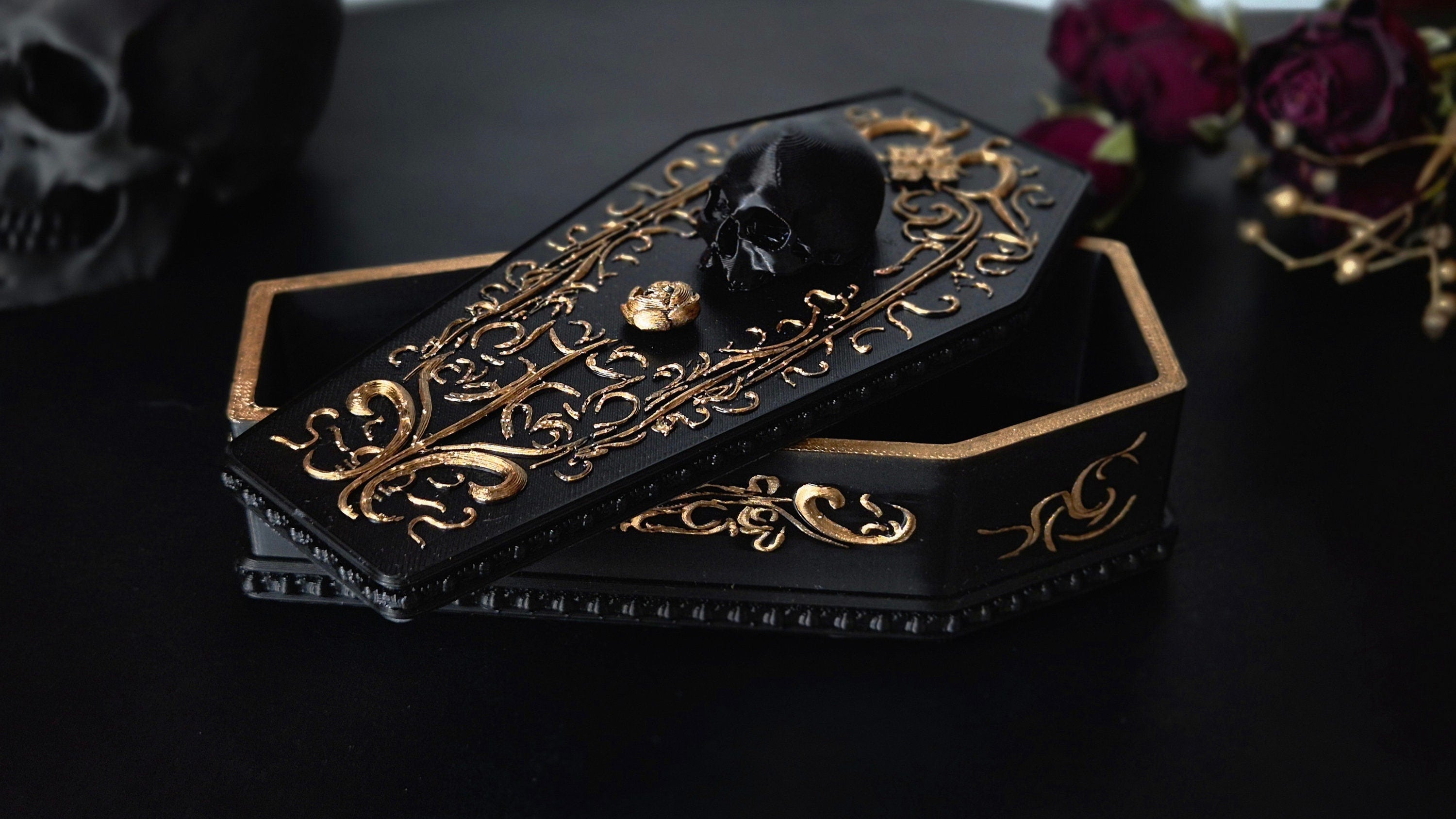 Coffin Box "A Rose for the Dead"| Unique Gothic Coffin Jewelry Box, Victorian Style Box, Vampire Trinket Box, Goth Gift, 3D-PRINTED