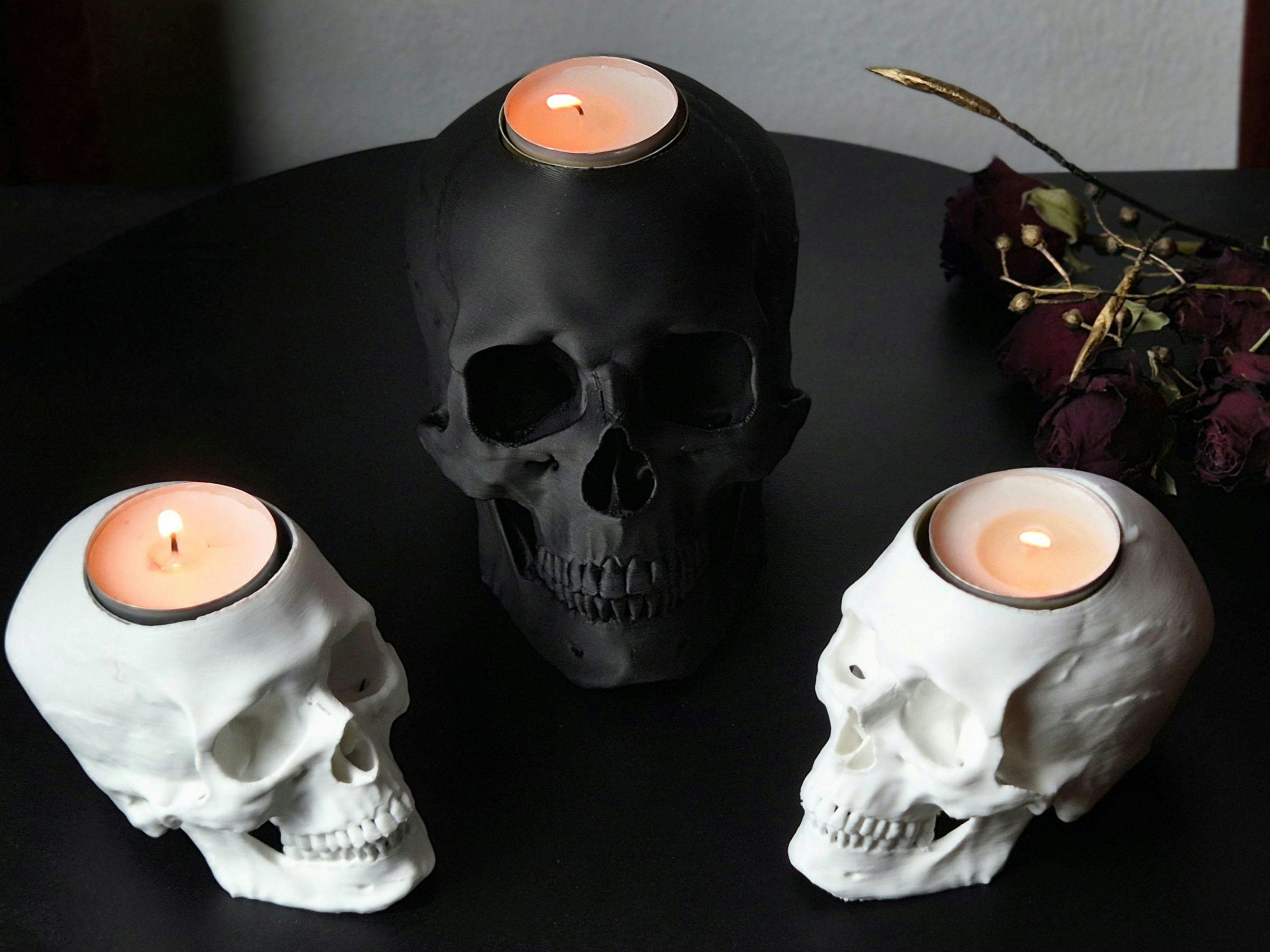 Tealight Candle Holder Skull, Black or White Realistic Replica Human Skull Gothic Tealight Candle Holder Handmade, Gift for Goth, 3D-PRINTED