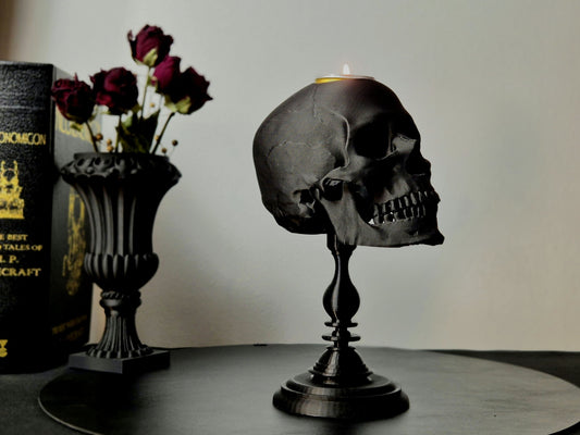 Tealight Candle Holder, Black or White Realistic Replica Human Skull Tealight Candle Holder with Plinth Handmade, Gift for Goth, 3D-PRINTED