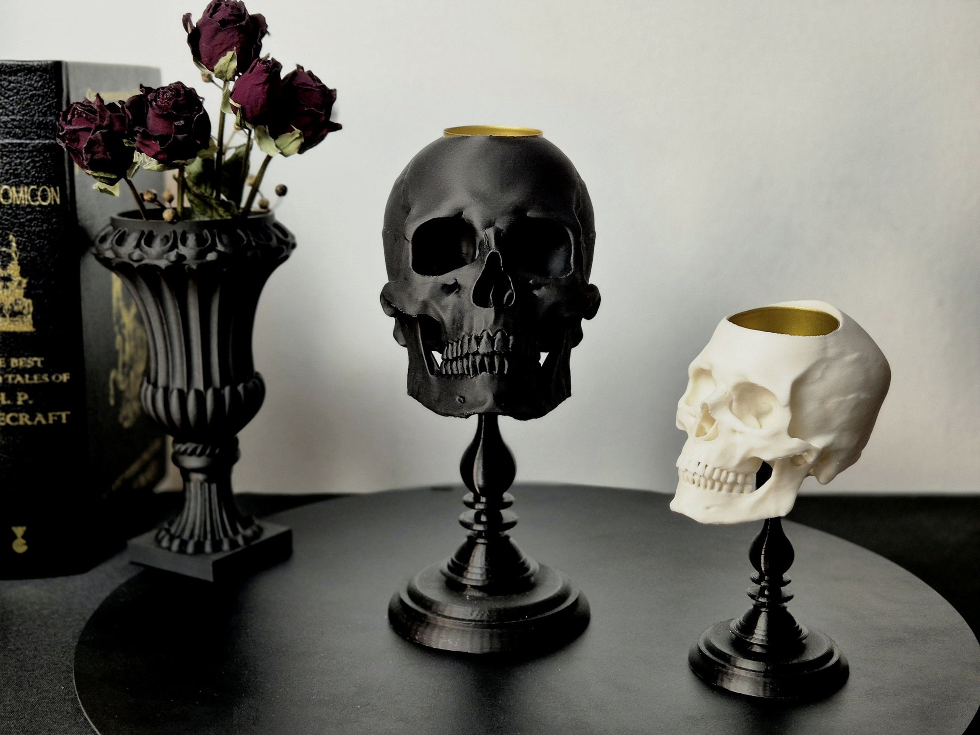 Tealight Candle Holder, Black or White Realistic Replica Human Skull Tealight Candle Holder with Plinth Handmade, Gift for Goth, 3D-PRINTED