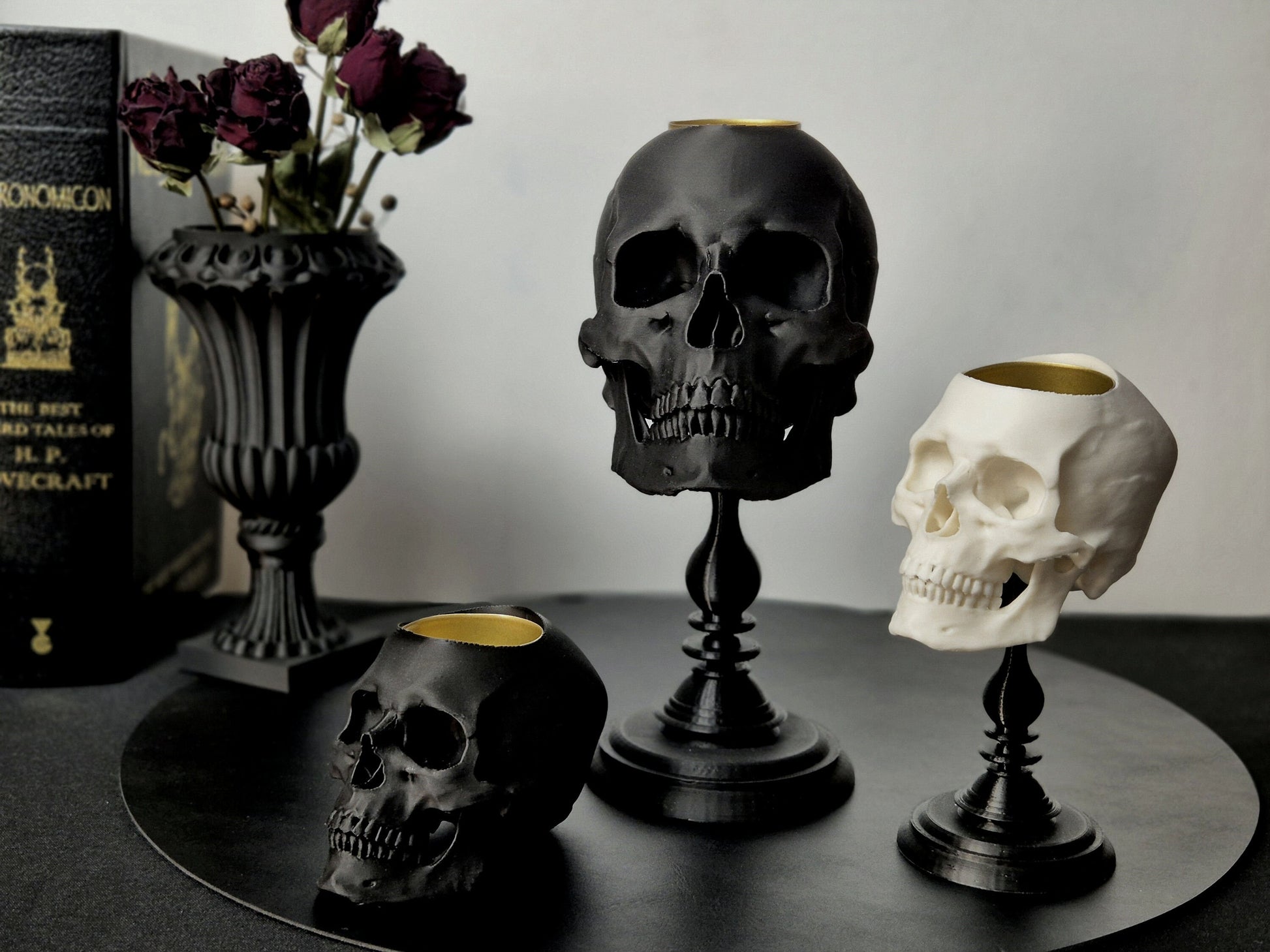 Tealight Candle Holder, Black or White Realistic Replica Human Skull Tealight Candle Holder with Plinth Handmade, Gift for Goth, 3D-PRINTED