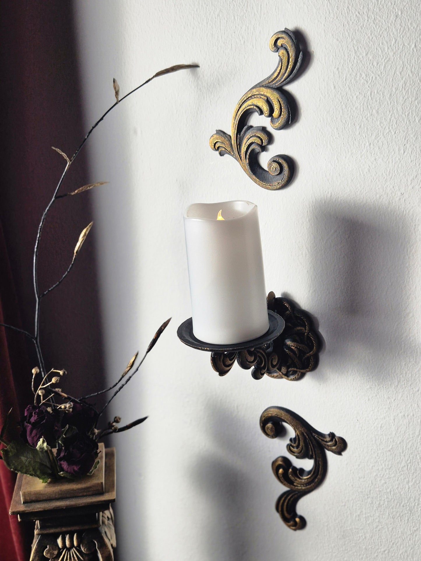 Baroque Victorian Candle holder, Barogue Wall Decoration, Victorian Wall Decor, Antique Wall Hanging, Baroque Wall Art, 3D-PRINTED