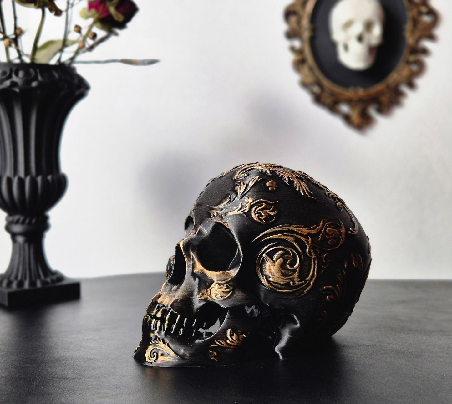 Gothic Baroque Victorian Filigree Skull Replica, Black Human Skull, White Skull, Gold Skull, Silver Skull, Gift for Goth, 3D-PRINTED