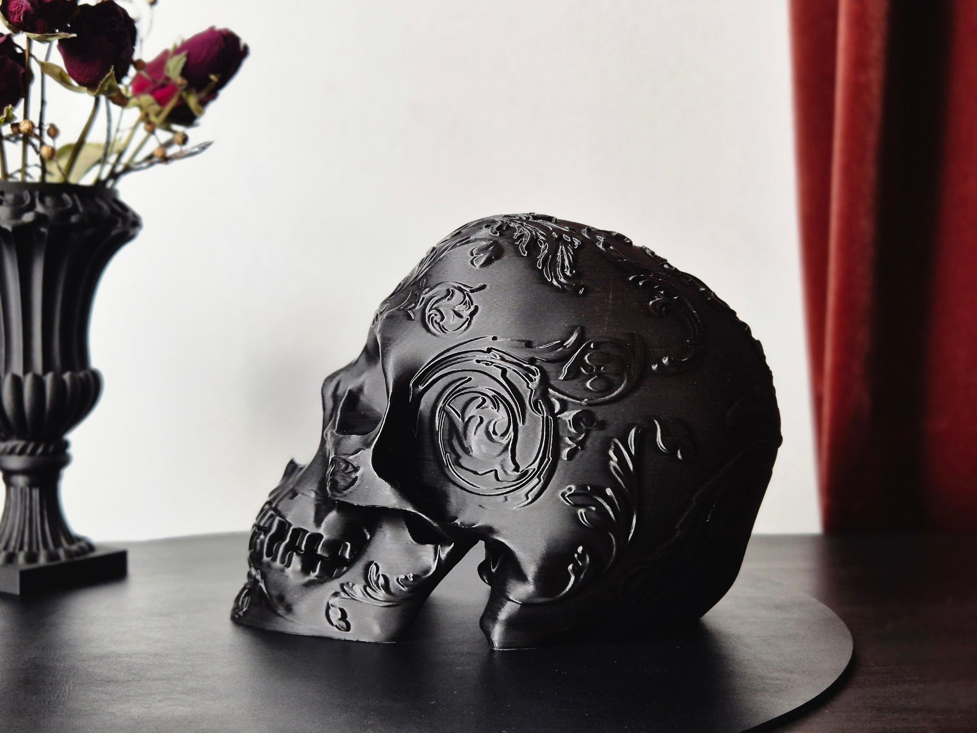 Gothic Baroque Victorian Filigree Skull Replica, Black Human Skull, White Skull, Gold Skull, Silver Skull, Gift for Goth, 3D-PRINTED