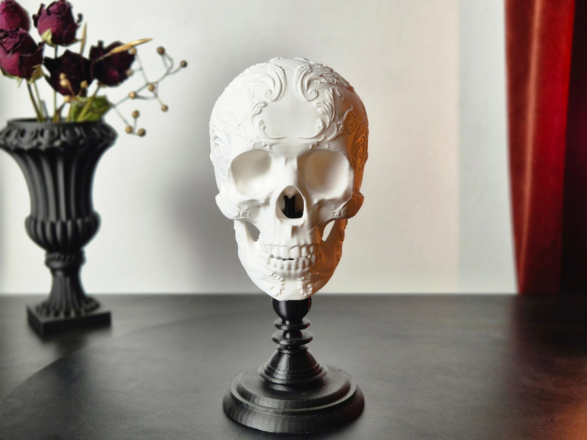 Gothic Baroque Victorian Filigree Human Skull Replica, Black Skull, White Skull, Gold Skull, Silver Skull, 3D-PRINTED