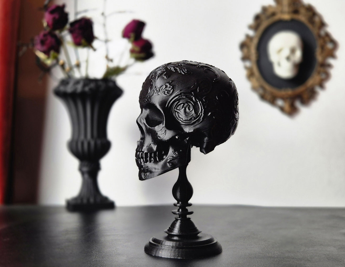 Gothic Baroque Victorian Filigree Human Skull Replica, Black Skull, White Skull, Gold Skull, Silver Skull, 3D-PRINTED