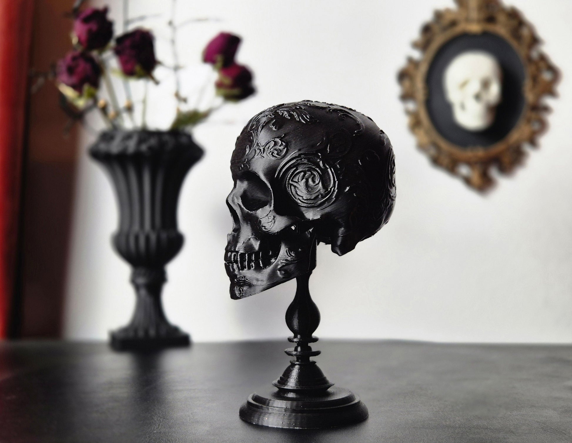 Gothic Baroque Victorian Filigree Human Skull Replica, Black Skull, White Skull, Gold Skull, Silver Skull, 3D-PRINTED