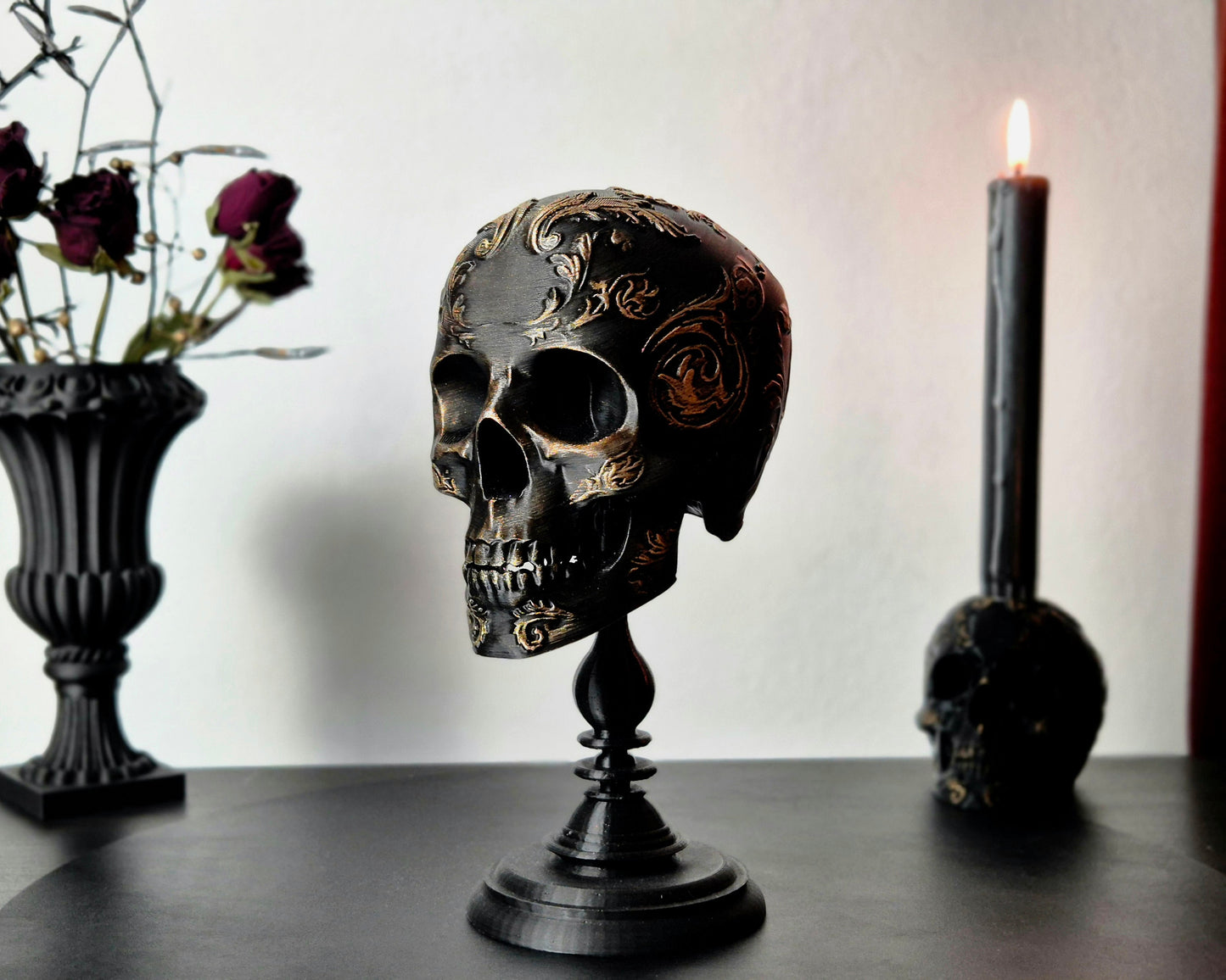Gothic Baroque Victorian Filigree Human Skull Replica, Black Skull, White Skull, Gold Skull, Silver Skull, 3D-PRINTED