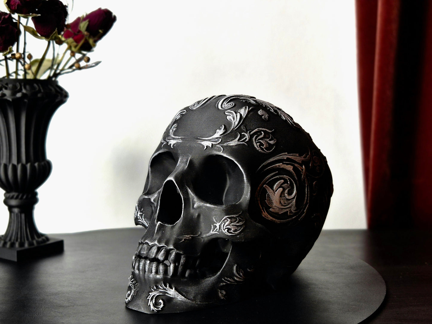 Gothic Baroque Victorian Filigree Skull Replica, Black Human Skull, White Skull, Gold Skull, Silver Skull, Gift for Goth, 3D-PRINTED