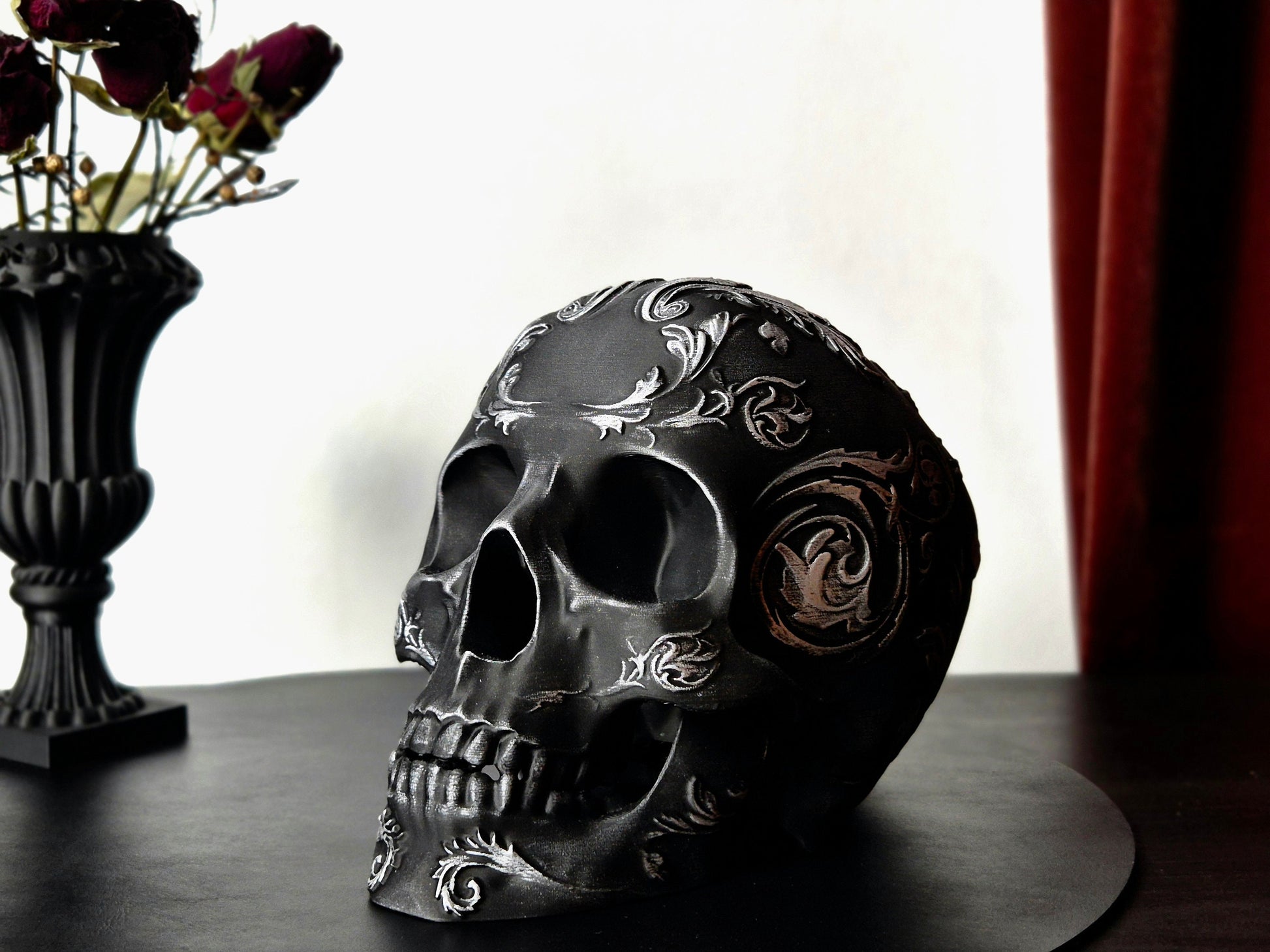 Gothic Baroque Victorian Filigree Skull Replica, Black Human Skull, White Skull, Gold Skull, Silver Skull, Gift for Goth, 3D-PRINTED