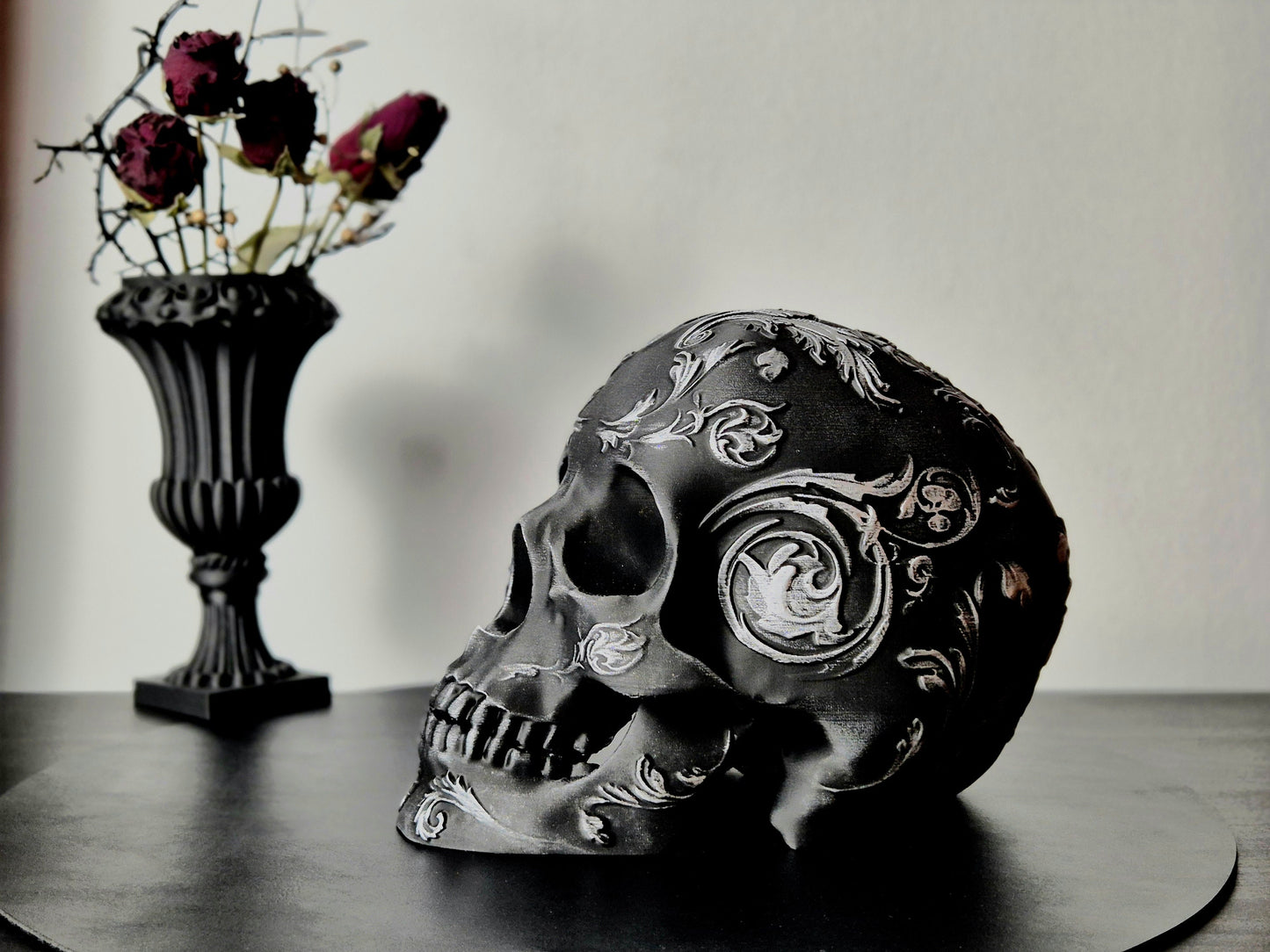 Gothic Baroque Victorian Filigree Skull Replica, Black Human Skull, White Skull, Gold Skull, Silver Skull, Gift for Goth, 3D-PRINTED