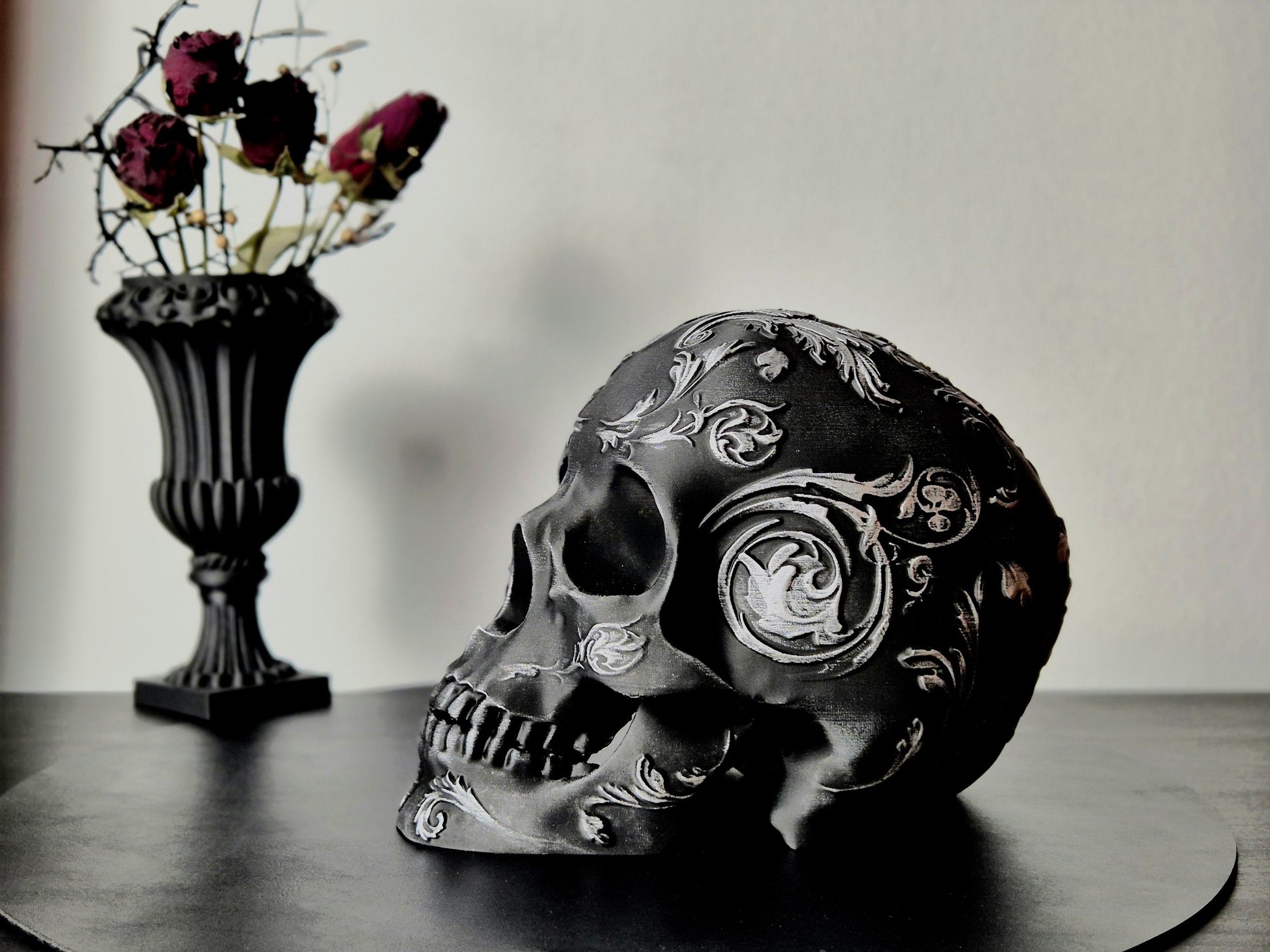 Gothic Baroque Victorian Filigree Skull Replica, Black Human Skull, White Skull, Gold Skull, Silver Skull, Gift for Goth, 3D-PRINTED