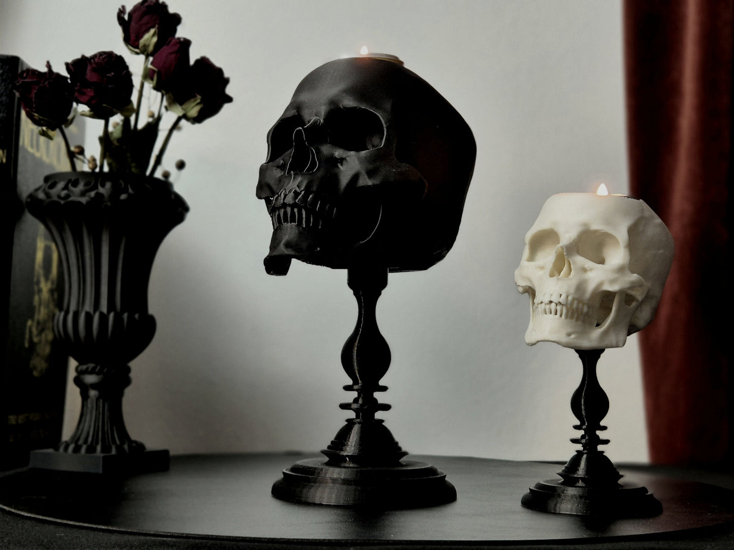 Tealight Candle Holder, Black or White Realistic Replica Human Skull Tealight Candle Holder with Plinth Handmade, Gift for Goth, 3D-PRINTED