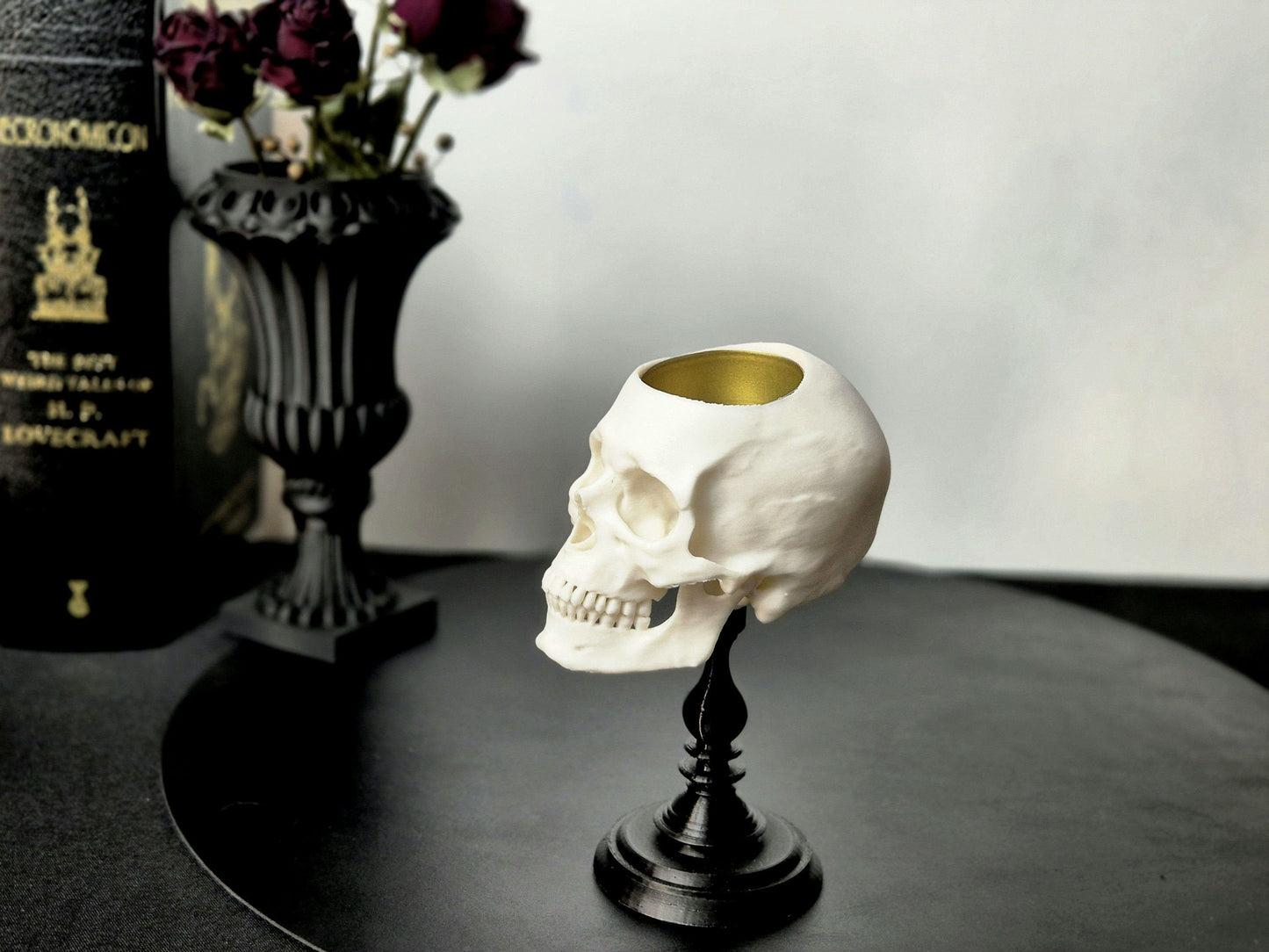 Tealight Candle Holder, Black or White Realistic Replica Human Skull Tealight Candle Holder with Plinth Handmade, Gift for Goth, 3D-PRINTED