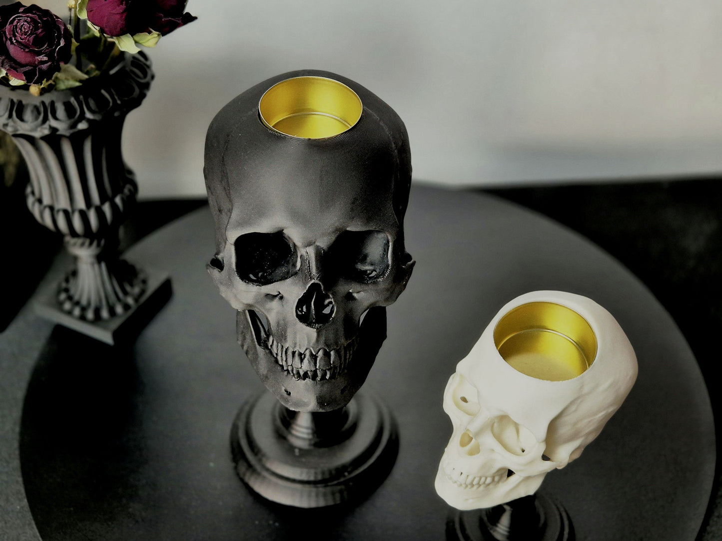 Tealight Candle Holder, Black or White Realistic Replica Human Skull Tealight Candle Holder with Plinth Handmade, Gift for Goth, 3D-PRINTED