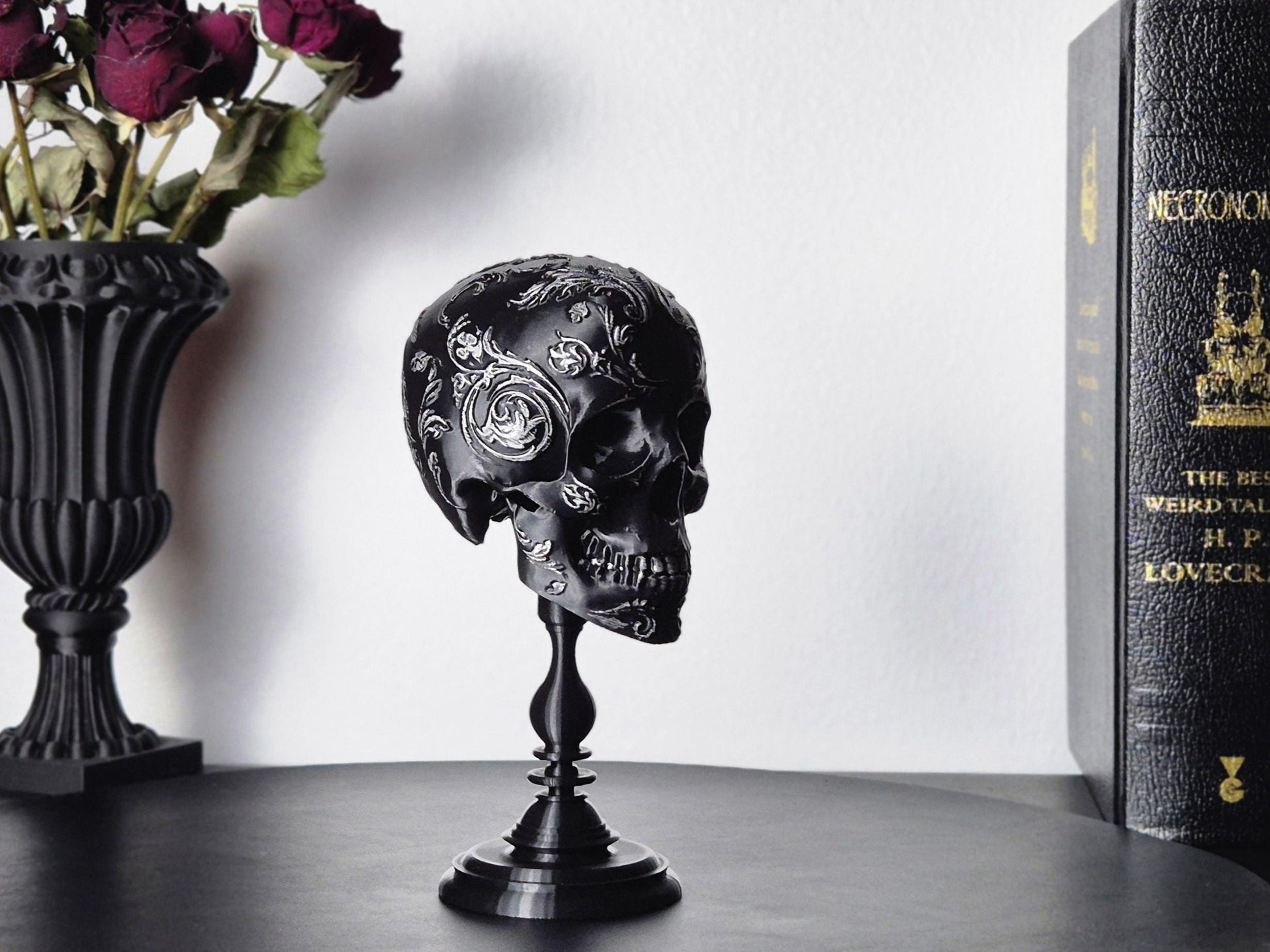 Gothic Baroque Victorian Filigree Human Skull Replica, Black Skull, White Skull, Gold Skull, Silver Skull, 3D-PRINTED