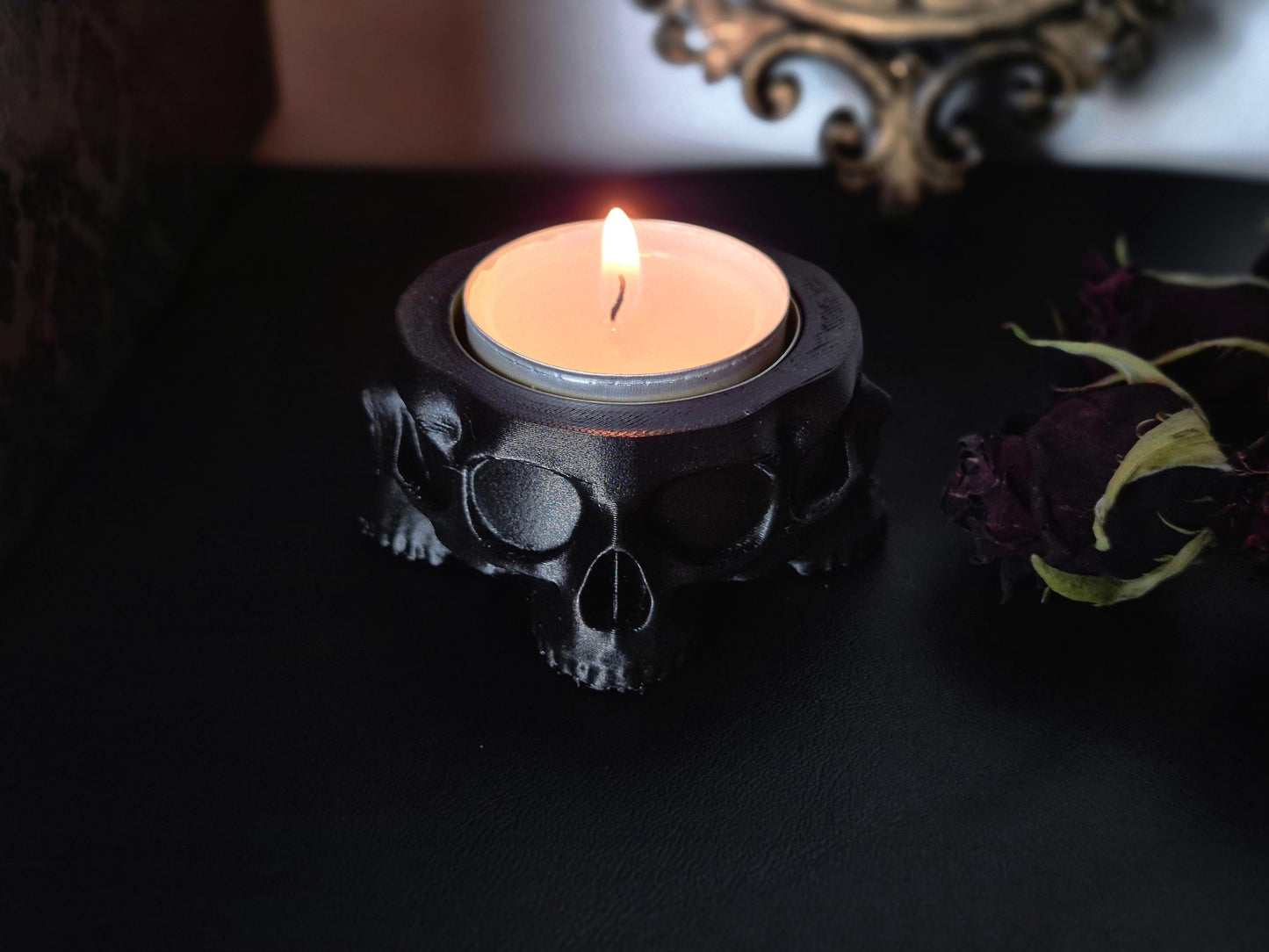 Gothic Tea Light Candle Holder "Crypt", Skull Candle Holder, Gothic Skull Tealight Candle Holder, Goth Gift, 3D-PRINTED