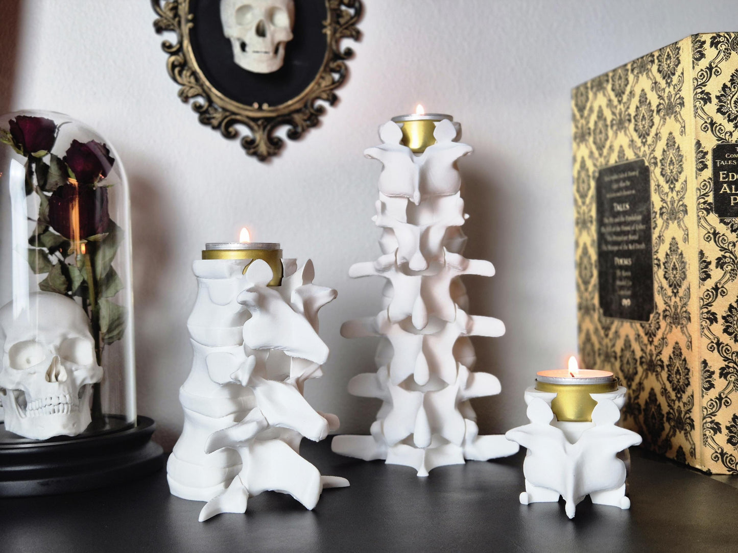 Spine Candle Tealight Holders, Gothic Vertebra Candle Holder, Scelleton Candle Holder, Bone Candle Holder, Gift for Goth, 3D-PRINTED