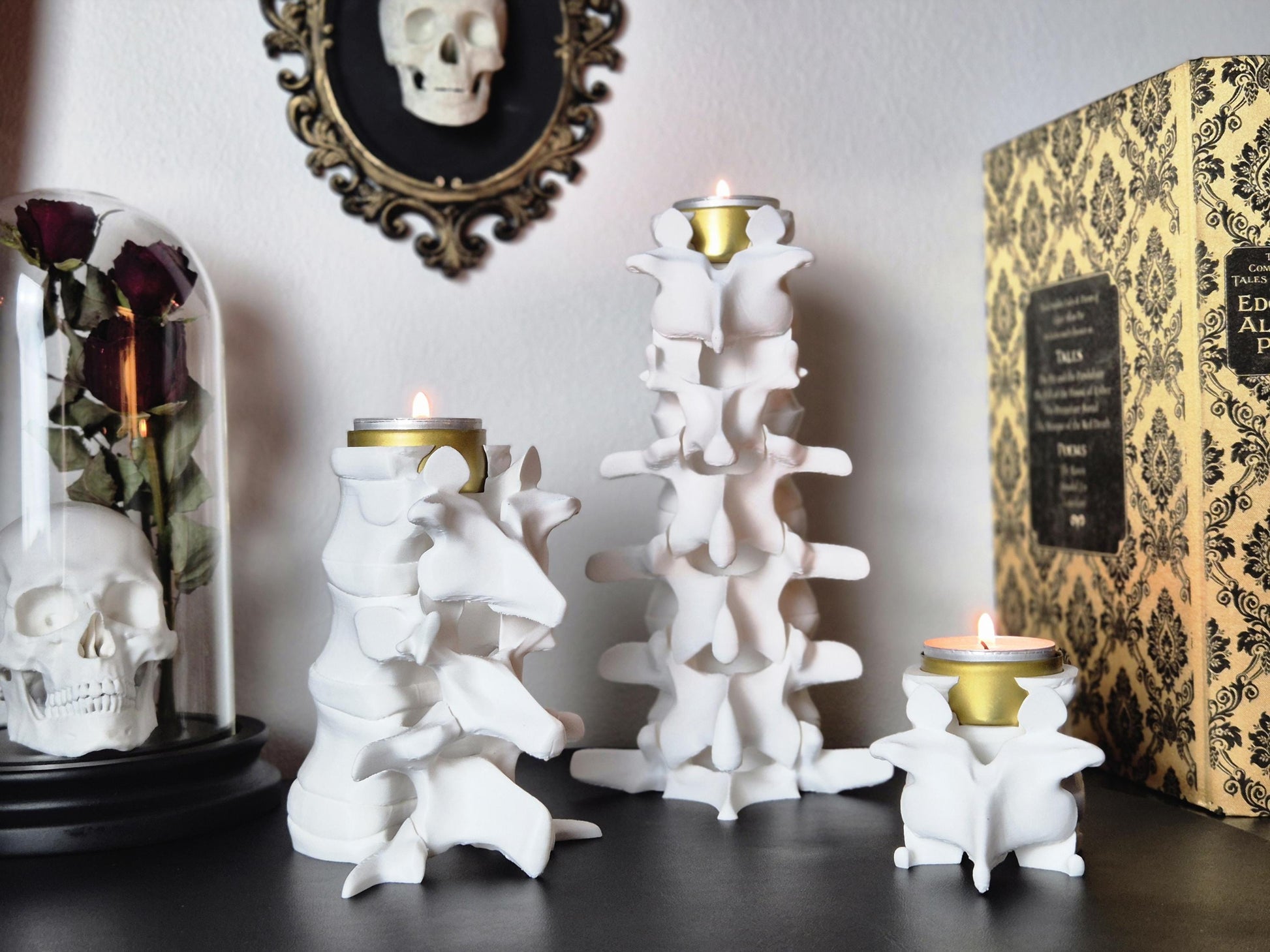 Spine Candle Tealight Holders, Gothic Vertebra Candle Holder, Scelleton Candle Holder, Bone Candle Holder, Gift for Goth, 3D-PRINTED