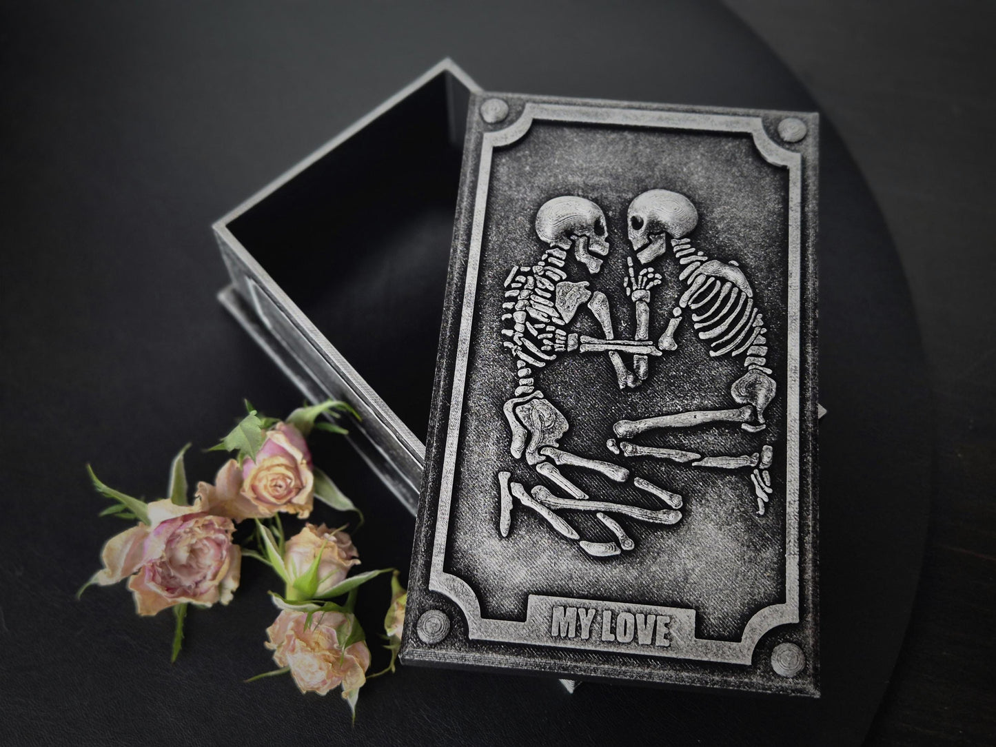 Tarot Card Box "Lovers" with Velvet Lining, Gothic Jewellery Box, Goth Gift, 3D-PRINTED