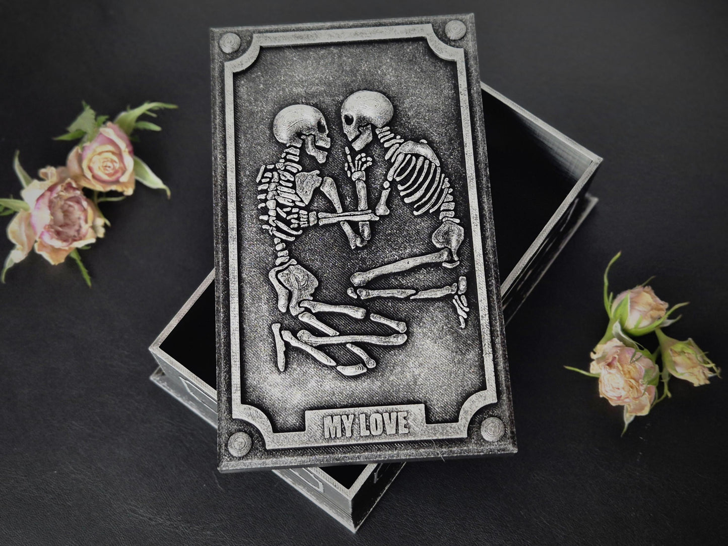 Tarot Card Box "Lovers" with Velvet Lining, Gothic Jewellery Box, Goth Gift, 3D-PRINTED