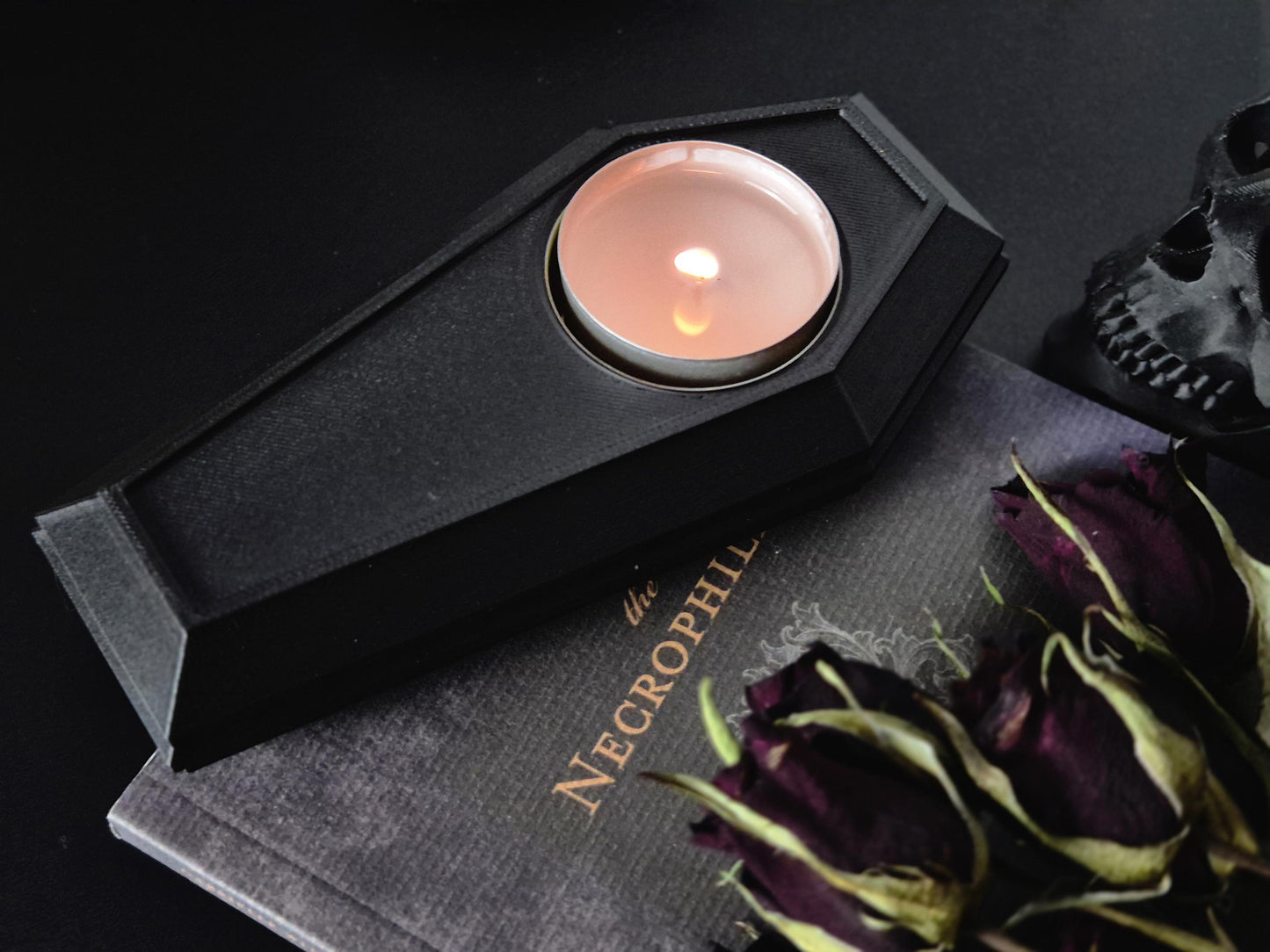 Gothic Tea Light Candle Holder "Der Tanz der Schatten", Coffin Candle Holder, Gothic Coffin Tealight Candle Holder, 3D-PRINTED