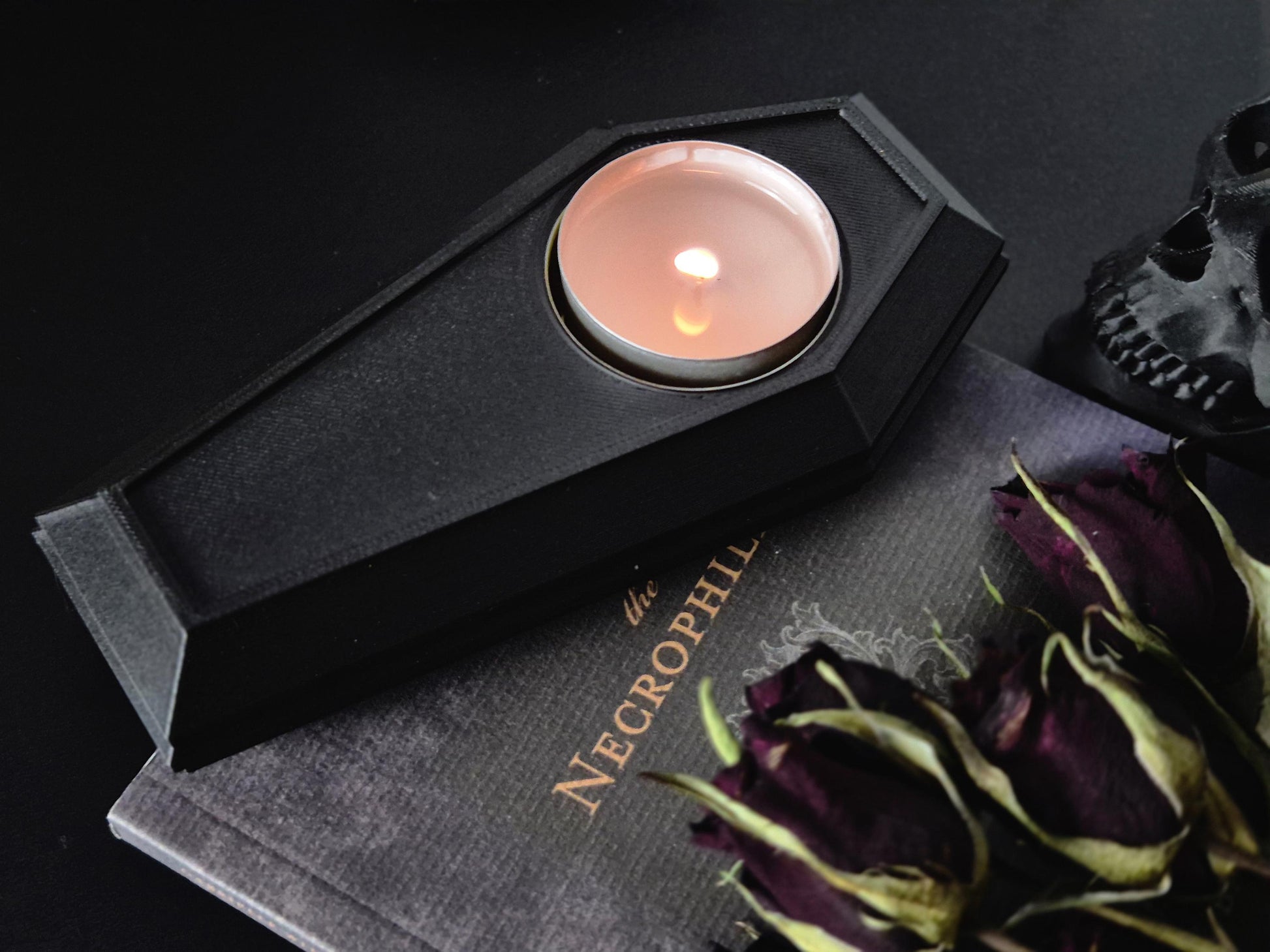 Gothic Tea Light Candle Holder "Der Tanz der Schatten", Coffin Candle Holder, Gothic Coffin Tealight Candle Holder, 3D-PRINTED