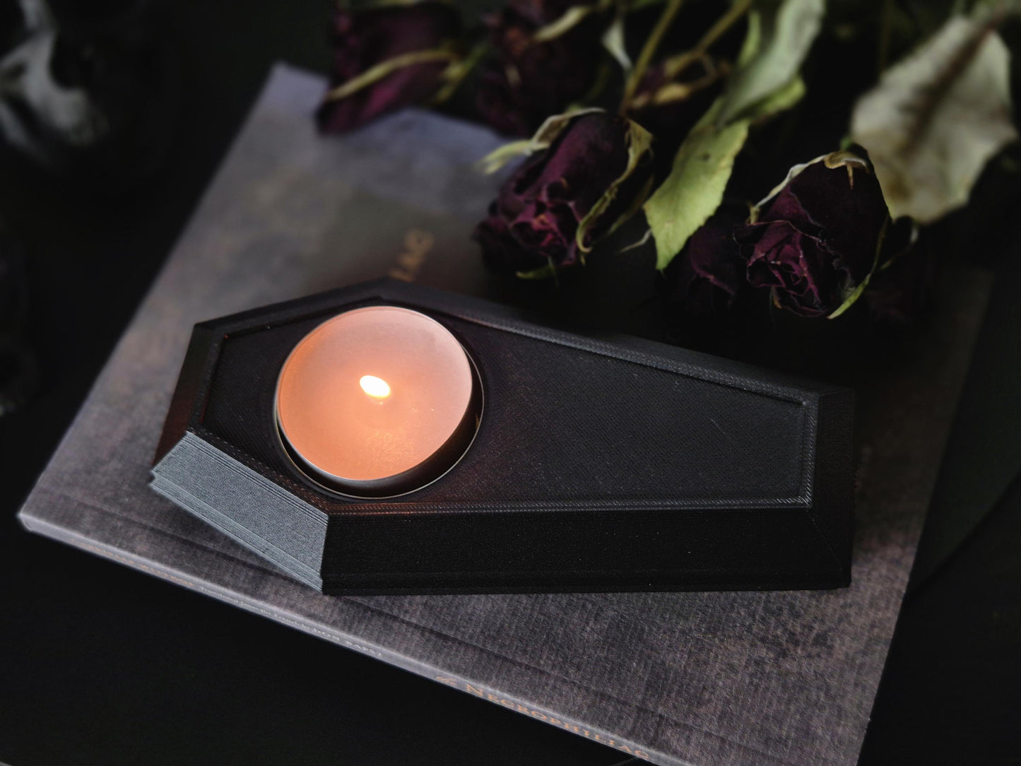 Gothic Tea Light Candle Holder "Der Tanz der Schatten", Coffin Candle Holder, Gothic Coffin Tealight Candle Holder, 3D-PRINTED