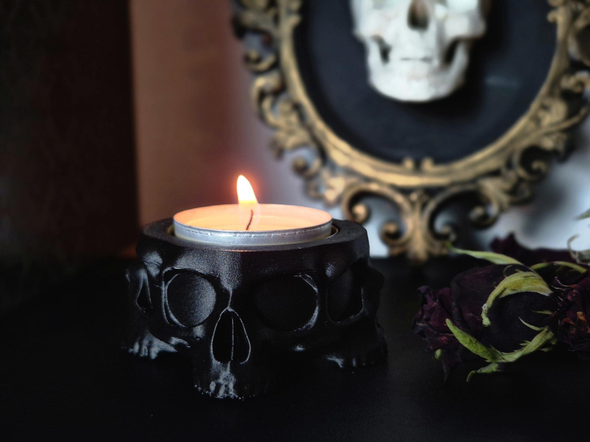 Gothic Tea Light Candle Holder "Crypt", Skull Candle Holder, Gothic Skull Tealight Candle Holder, Goth Gift, 3D-PRINTED