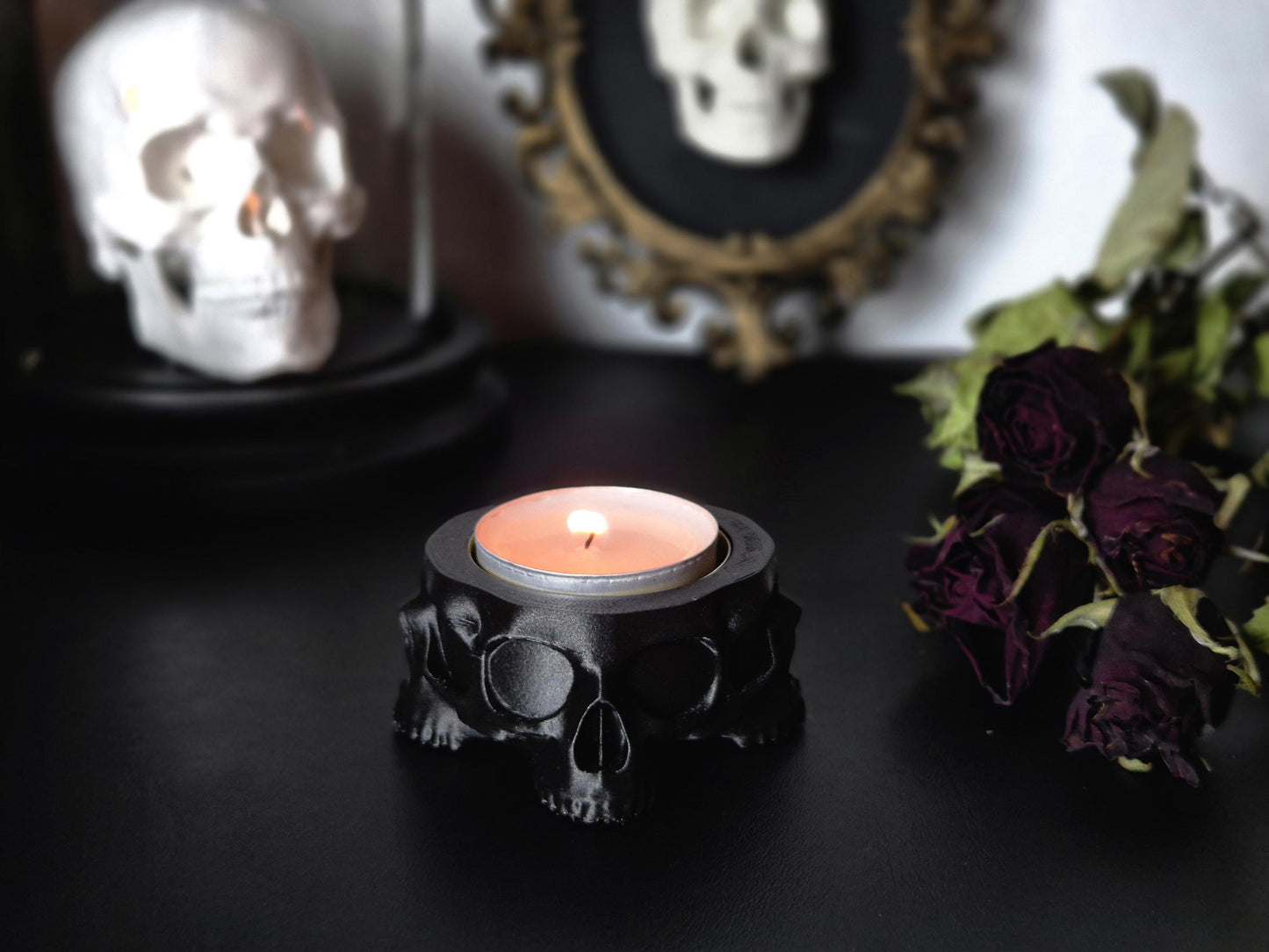 Gothic Tea Light Candle Holder "Crypt", Skull Candle Holder, Gothic Skull Tealight Candle Holder, Goth Gift, 3D-PRINTED