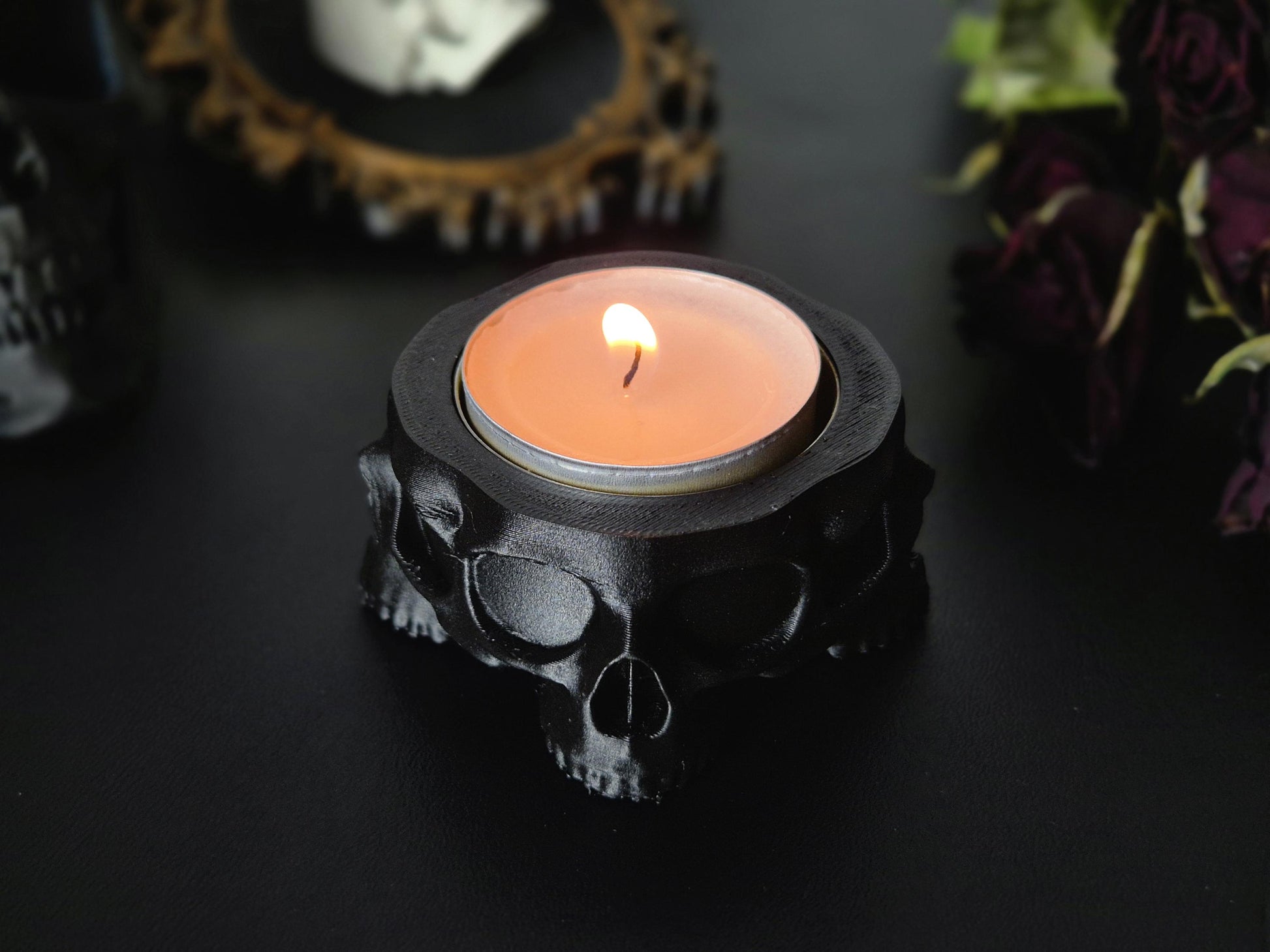 Gothic Tea Light Candle Holder "Crypt", Skull Candle Holder, Gothic Skull Tealight Candle Holder, Goth Gift, 3D-PRINTED
