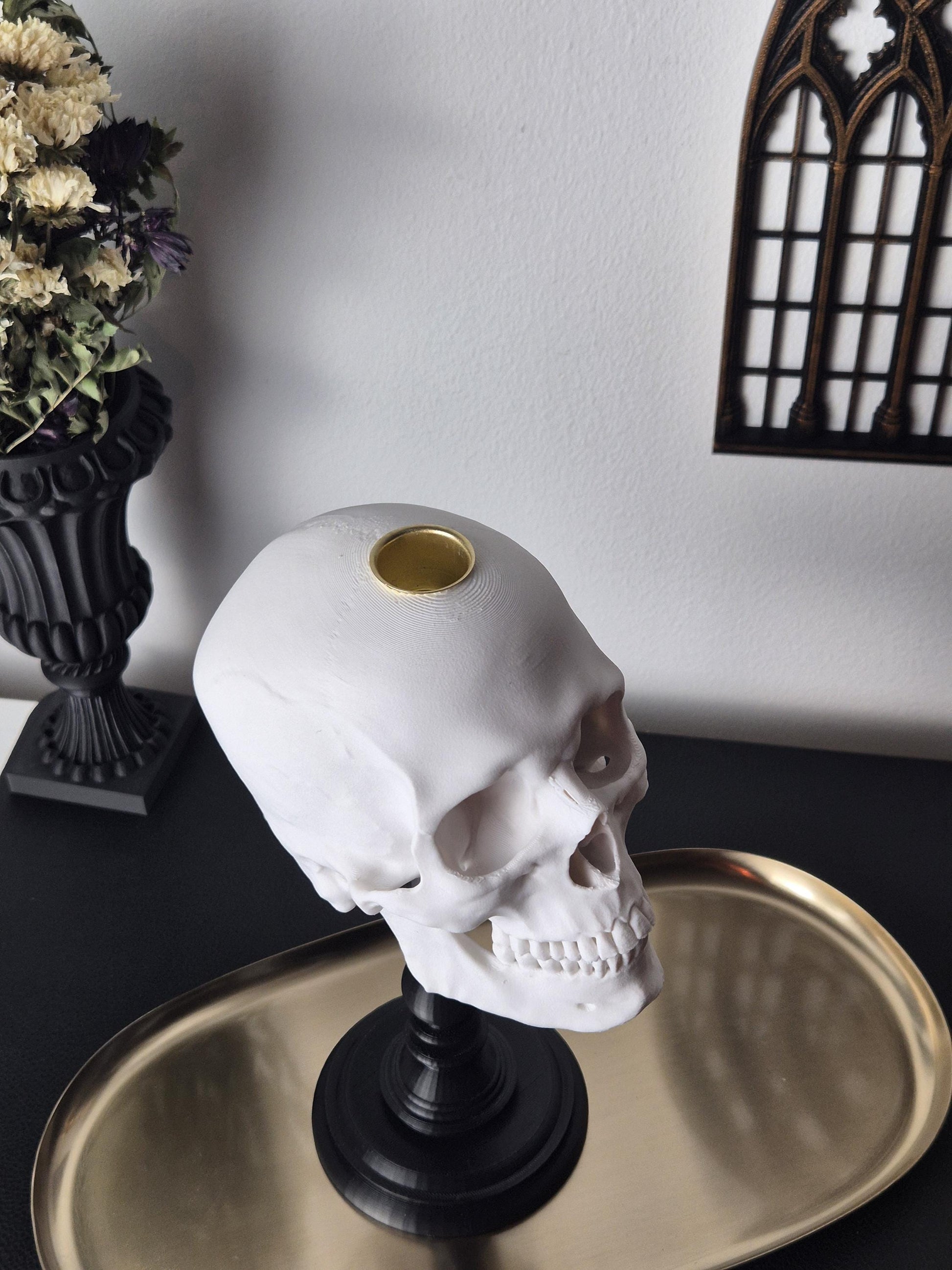 Candle Holder Skull, Black or White Realistic Replica Human Skull Gothic Candlestick Holder, Gift for Goth, 3D-PRINTED