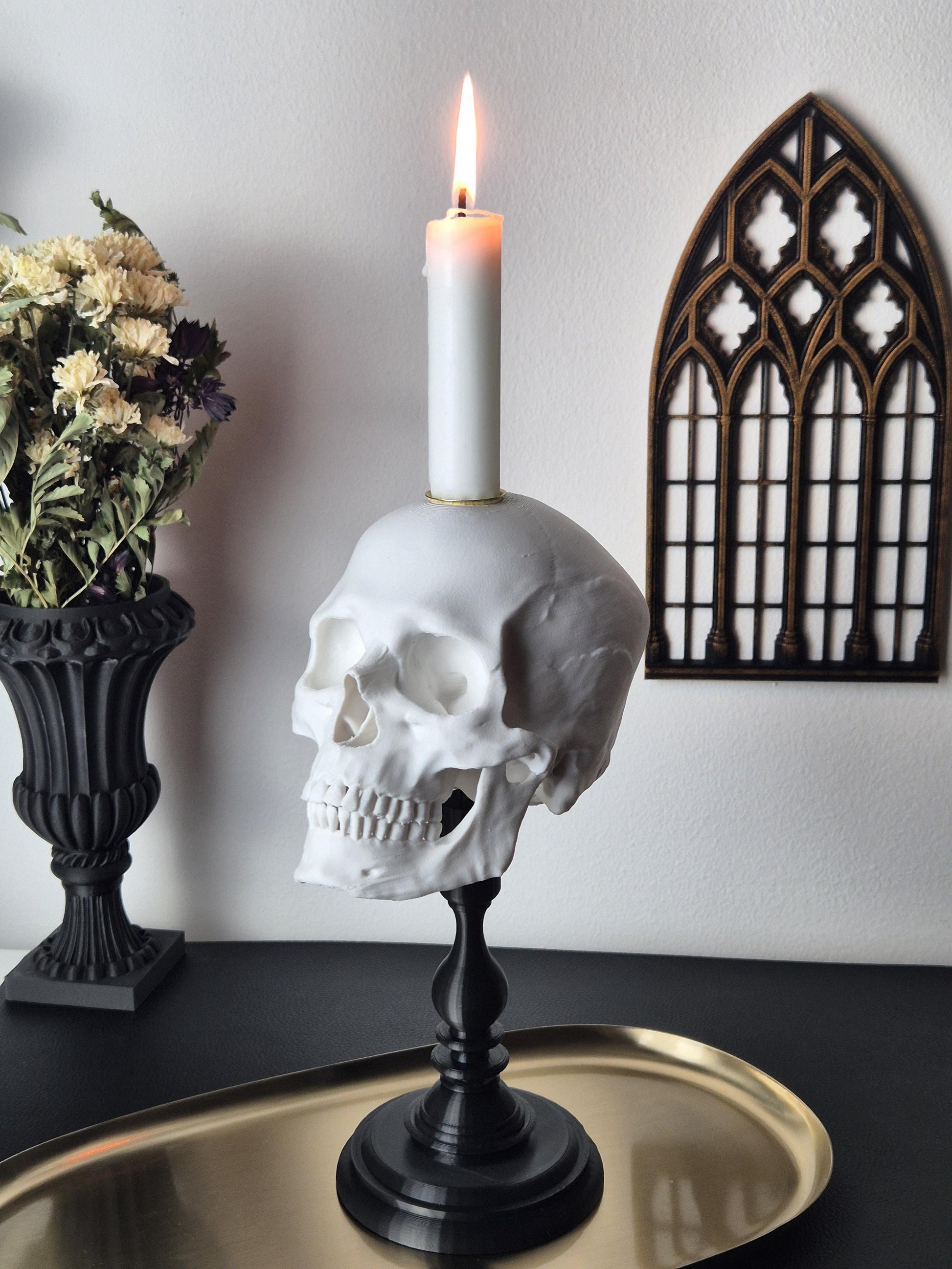 Candle Holder Skull, Black or White Realistic Replica Human Skull Gothic Candlestick Holder, Gift for Goth, 3D-PRINTED