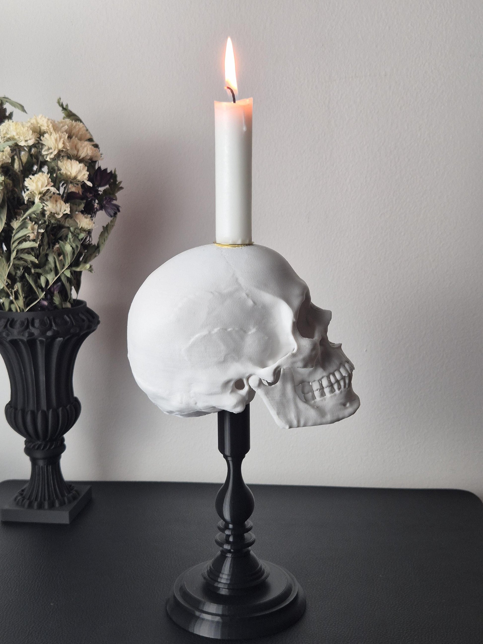 Candle Holder Skull, Black or White Realistic Replica Human Skull Gothic Candlestick Holder, Gift for Goth, 3D-PRINTED