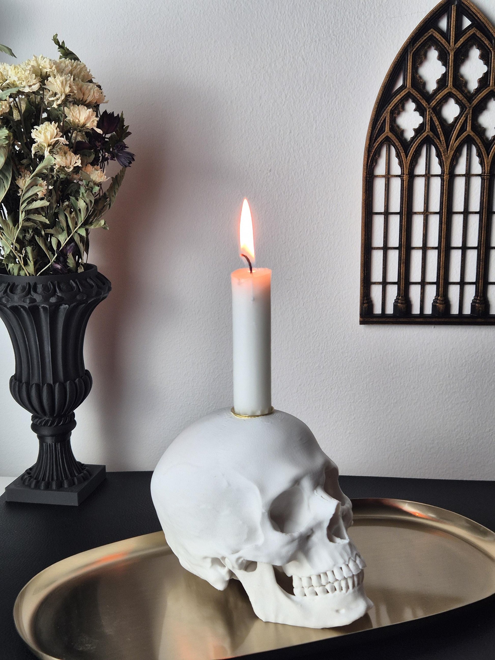 Candle Holder Skull, Black or White Realistic Replica Human Skull Gothic Candlestick Holder Handmade, Gift for Goth, 3D-PRINTED